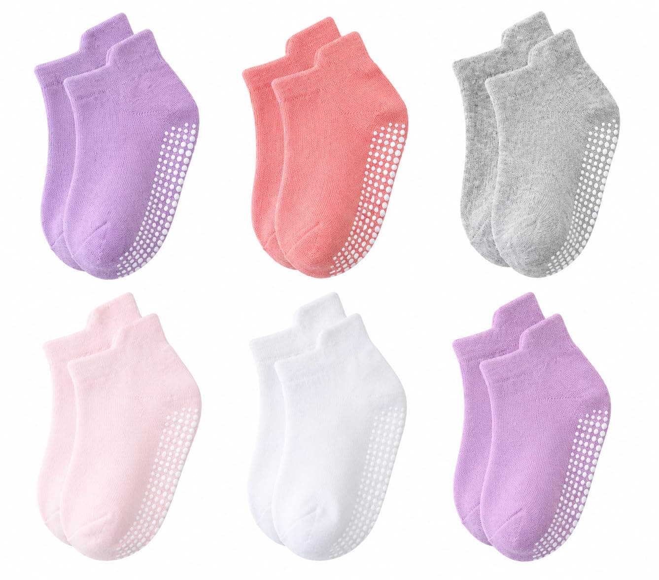 6 Pack Non Slip Toddler Baby Socks with Grips - Breathable soft Cotton Ankle Socks for Kids Boys Girls (1-5 Years, Multi-Color)