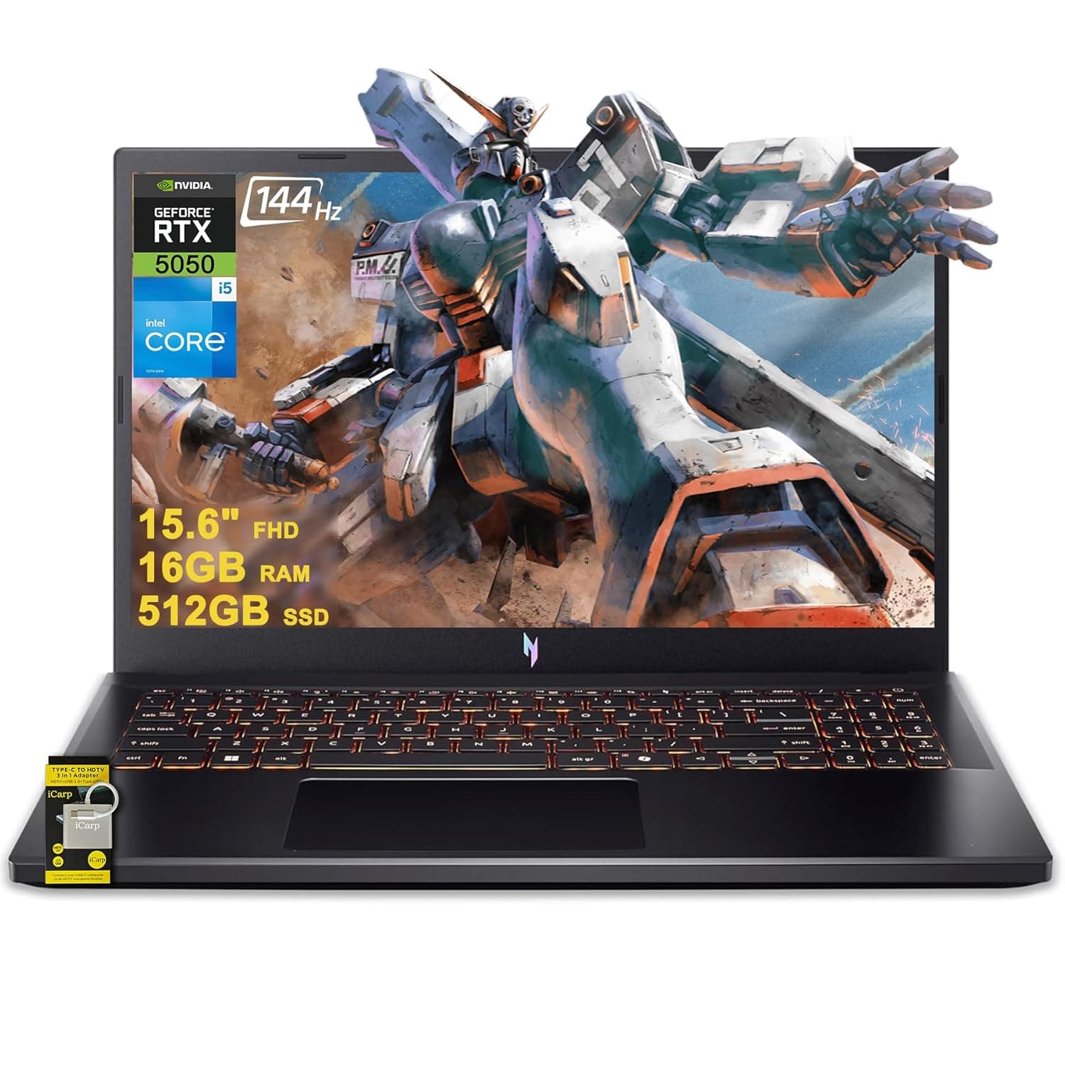 acer Nitro V 15 Gaming Laptop 15.6" FHD IPS 165Hz Intel 8-core i5-13420H 16GB RAM 512GB SSD GeForce RTX 5050 GDDR7 DLSS4 (Up to 440 AI Tops) Backlit Thunderbolt WiFi6 Win11 ICP Hub