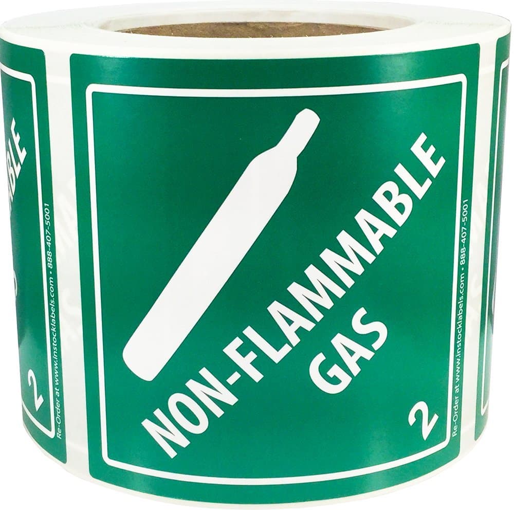 InStockLabels.com Hazard Class 2 D.O.T. Non-Flammable Gas Labels 4x4 Inch Square 500 Adhesive Labels