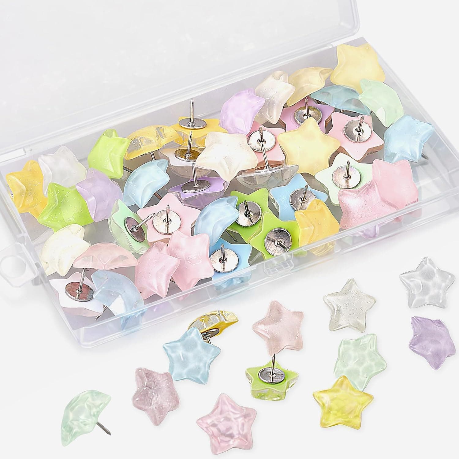 40 PCS Star-Shaped Decorative Thumb Tacks, Cute Push Pins for Bulletin Board, Wall Cork Board, and Bulletin Boards, Comes with Storage Box for Easy Organization, Home Office School Supplies
