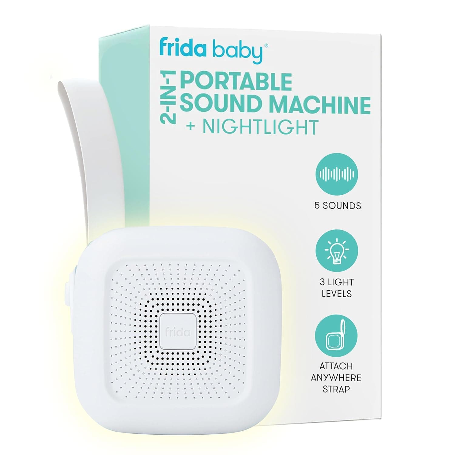 Frida Baby - 2-in-1 Portable Sound Machine + Nightlight by Frida Baby White Noise Machine with Soothing Sounds for Stroller or Car Seat with Volume Control