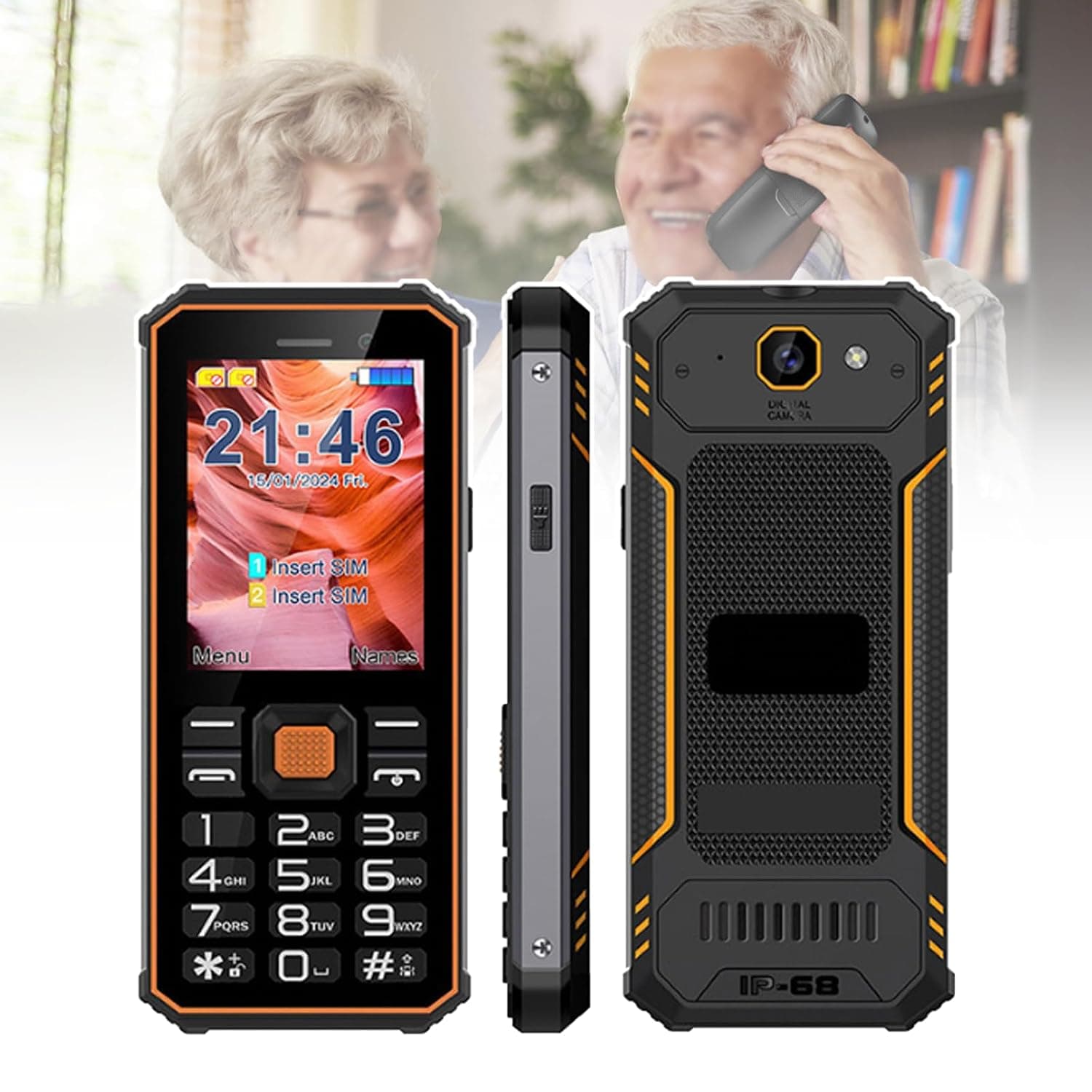 Basic Mobile Phone for the Elderly, Large Keyboard, Large Fonts, Large Display, Large Speakers, Waterproof/Anti-Fall, Rich in Functions, Easy to Use