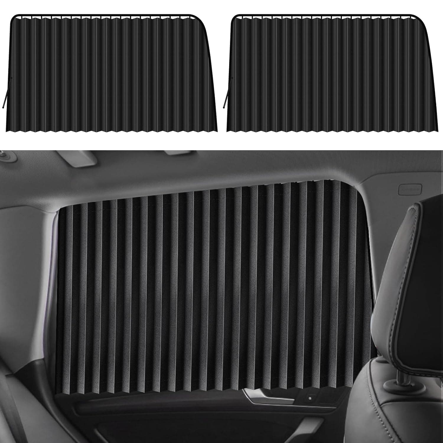 ZATOOTO Car Window Sun Shade - Parasol for Side Windows (2 Pieces), Magnetic Curtains to Block UV Rays and Heat, Black