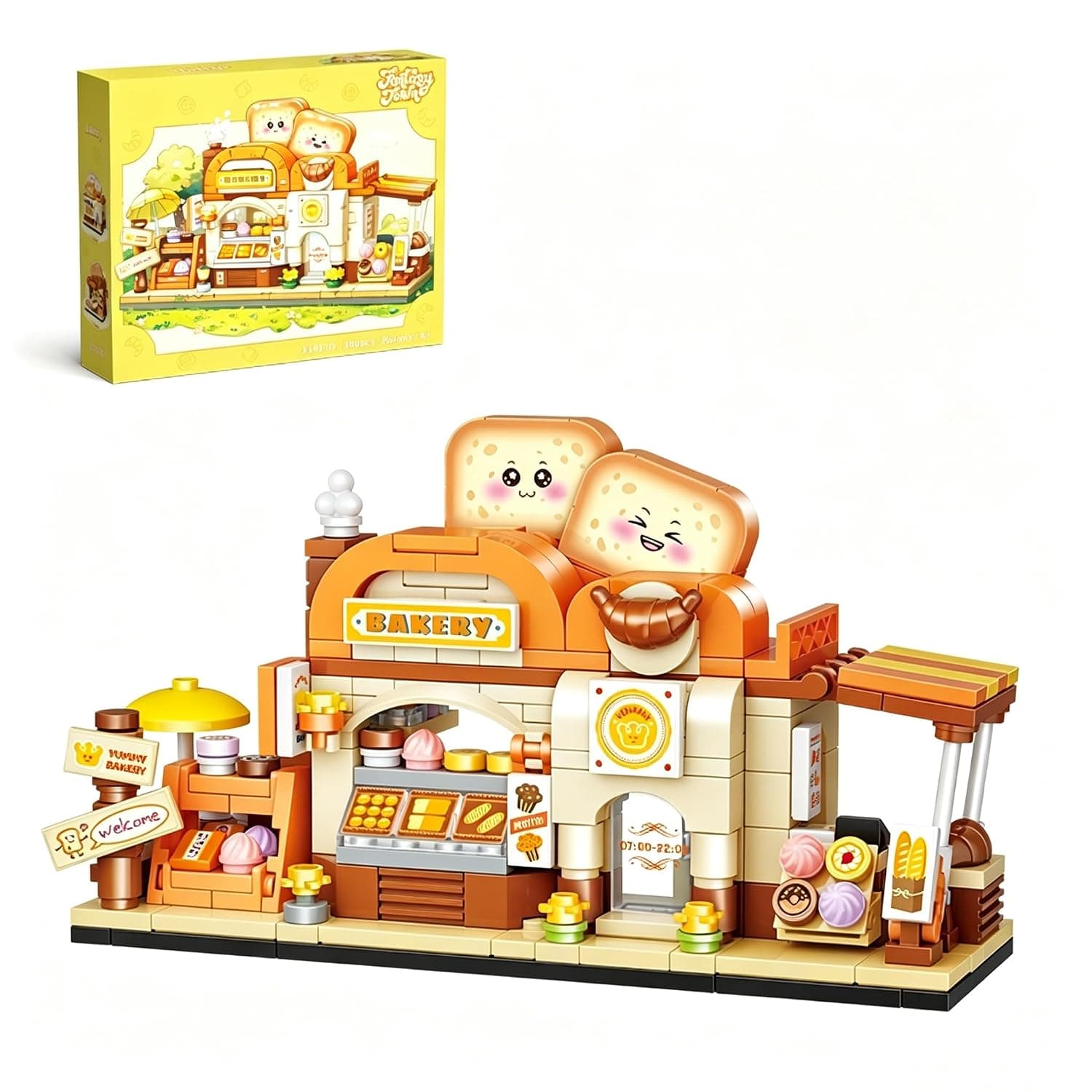 OMIRE Cute Dreamy Street View Building Blocks Kit, Adorable Mini Street Scene Construction Bricks with Cute Mini Shop & House Shapes, Fun DIY Assembly Toy for Girls & Boys 3-12