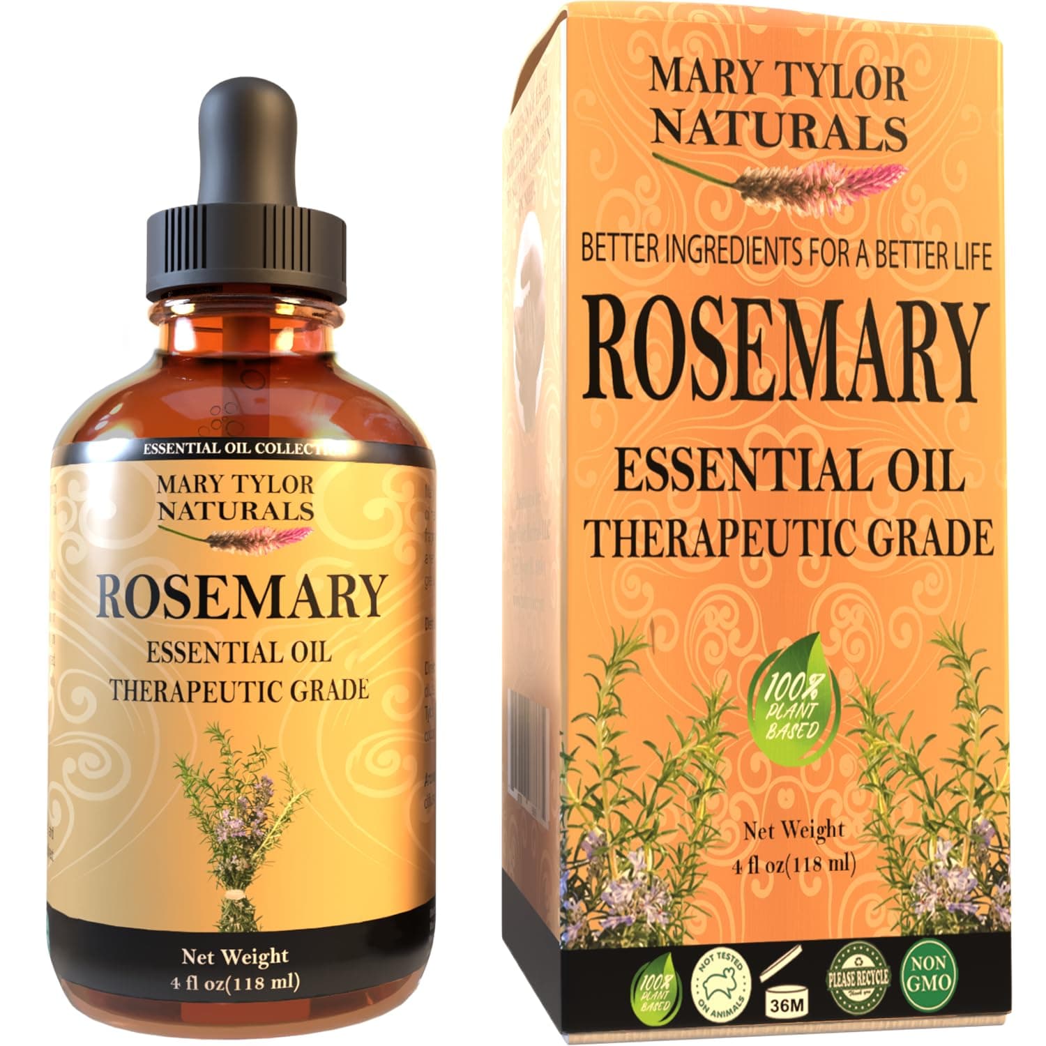Organic Rosemary Essential Oil (4 oz), USDA Certified By Mary Tylor Naturals, Therapeutic Grade, 100% Pure and Natural, Perfect for Aromatherapy, DIY, Relaxation and Improved Mood