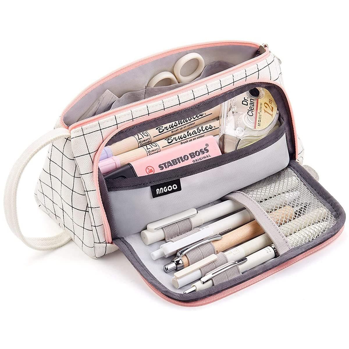 ECVV Large Capacity Pencil Pen Case White, Cute Pencil Pouch Cases Organizer with Easy Grip Handle, Pouch Pen Box Bag for Teen Girls Student Kids Gifts