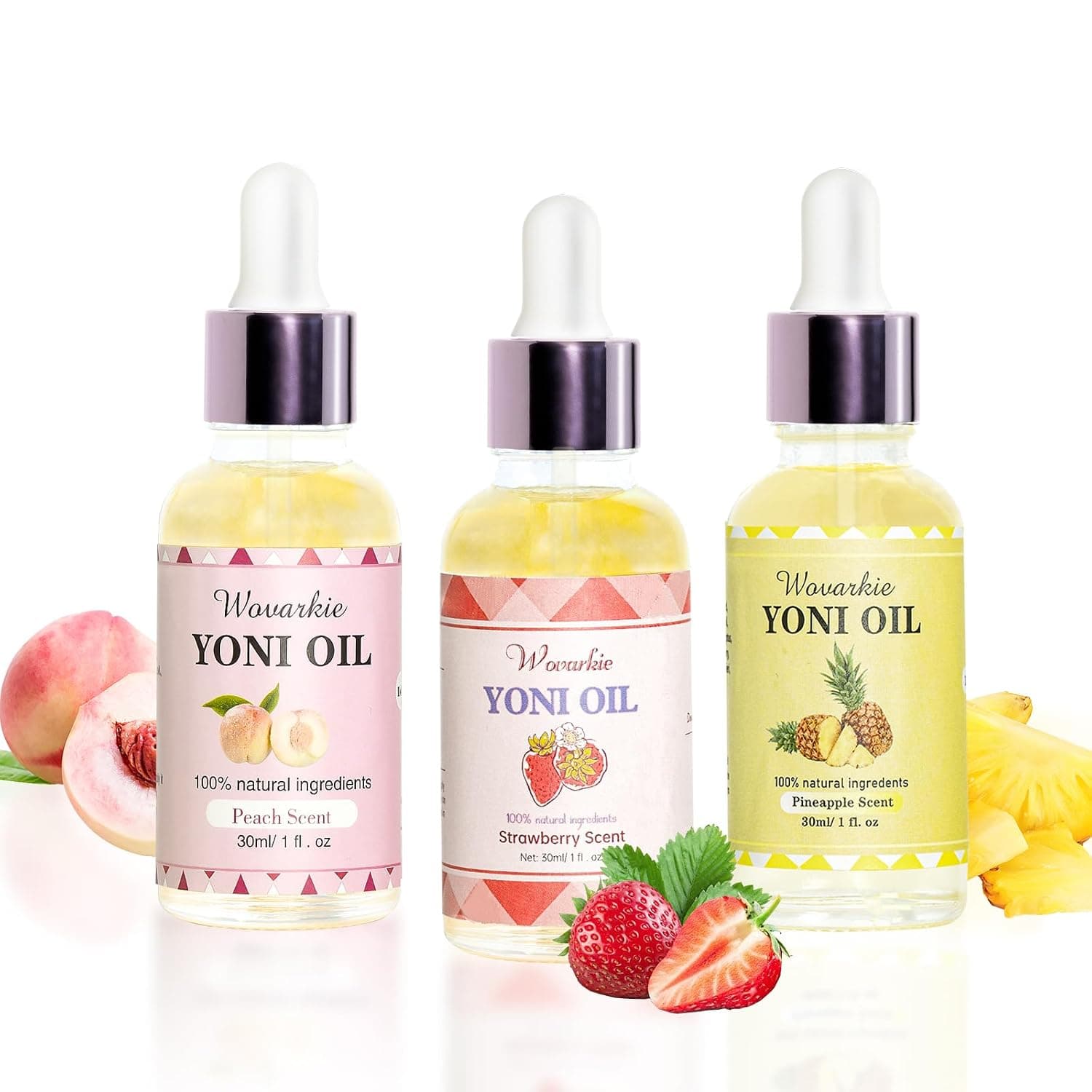 Wovarkie 3PCS Yoni Oil for Women pH Balance, Feminine Deodorant l Moisturizer, Feminine Care All Natural Yoni Oil(Strawberry Peach Pineapple)