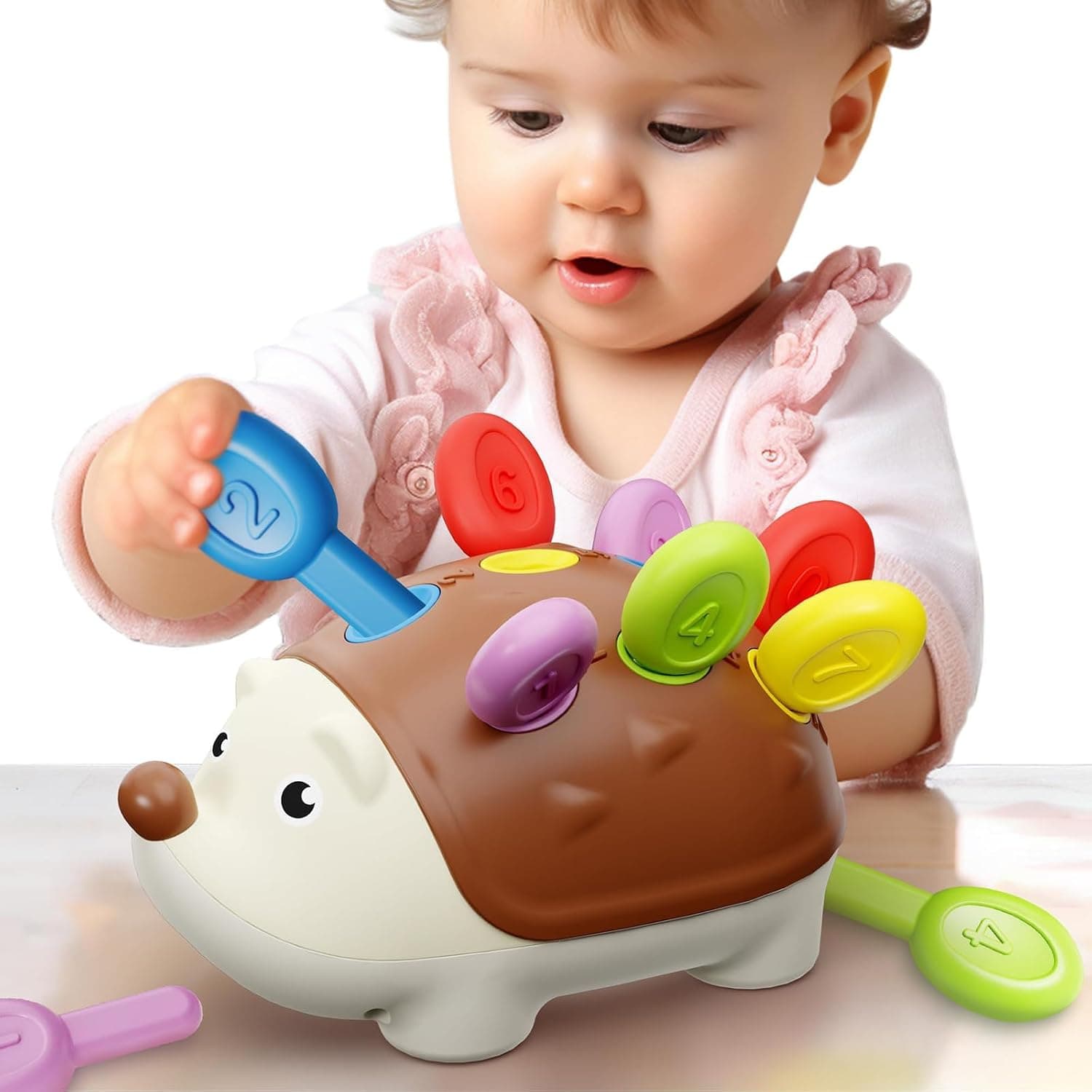 Joyzzz Fine Motor Hedgehog, 11 Piece Sensory Toy with Spikes for Toddlers 1-3, Montessori Educational Learning Toy for 18 Month Old Boys Girls, Develop Fine Motor Skills with Hedgehog Baby Toys