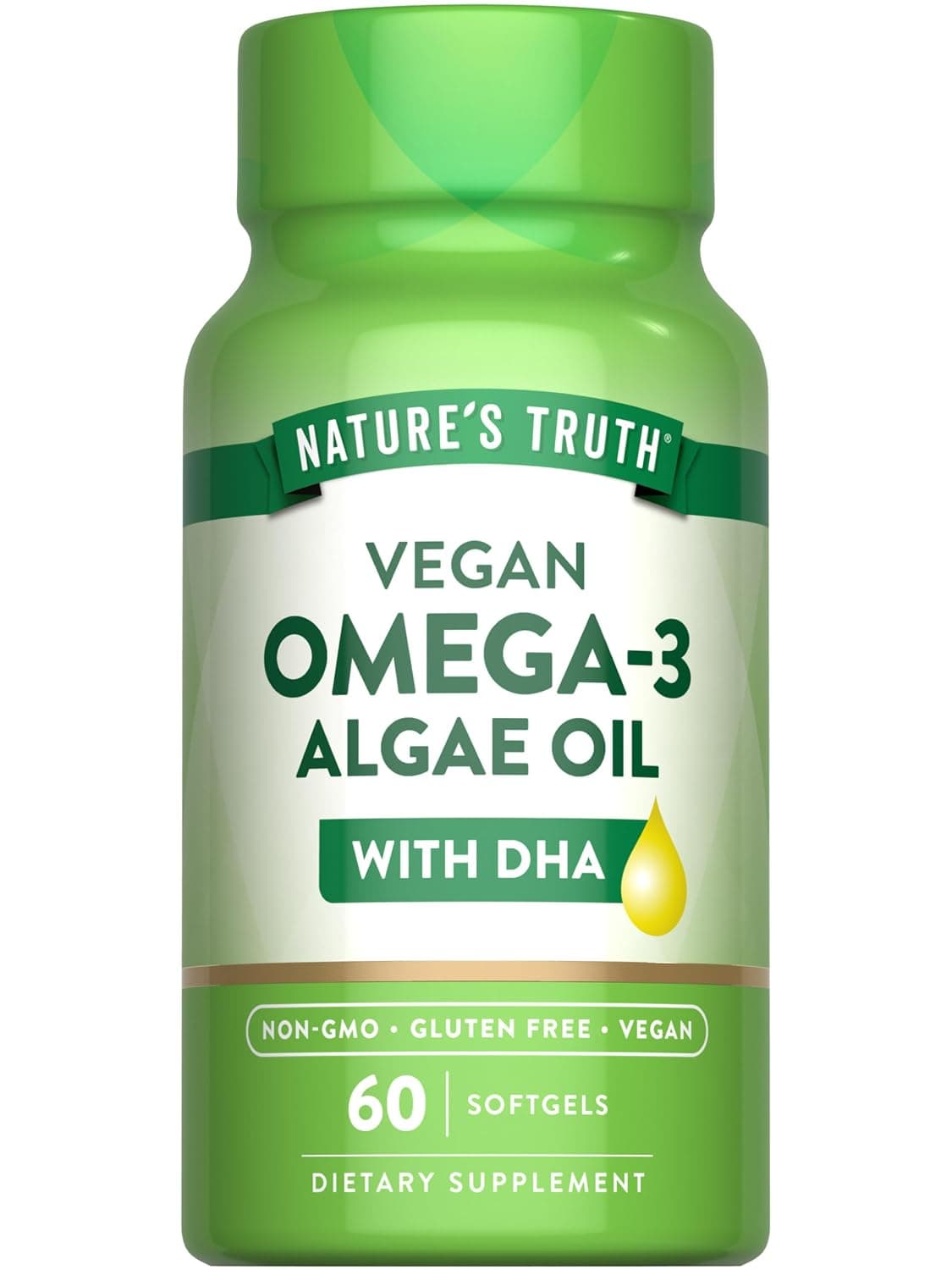 Nature's Truth Vegan Omega 3 Softgels | 60 Count | Algae Oil Formula with DHA | Non-GMO & Gluten Free Supplement