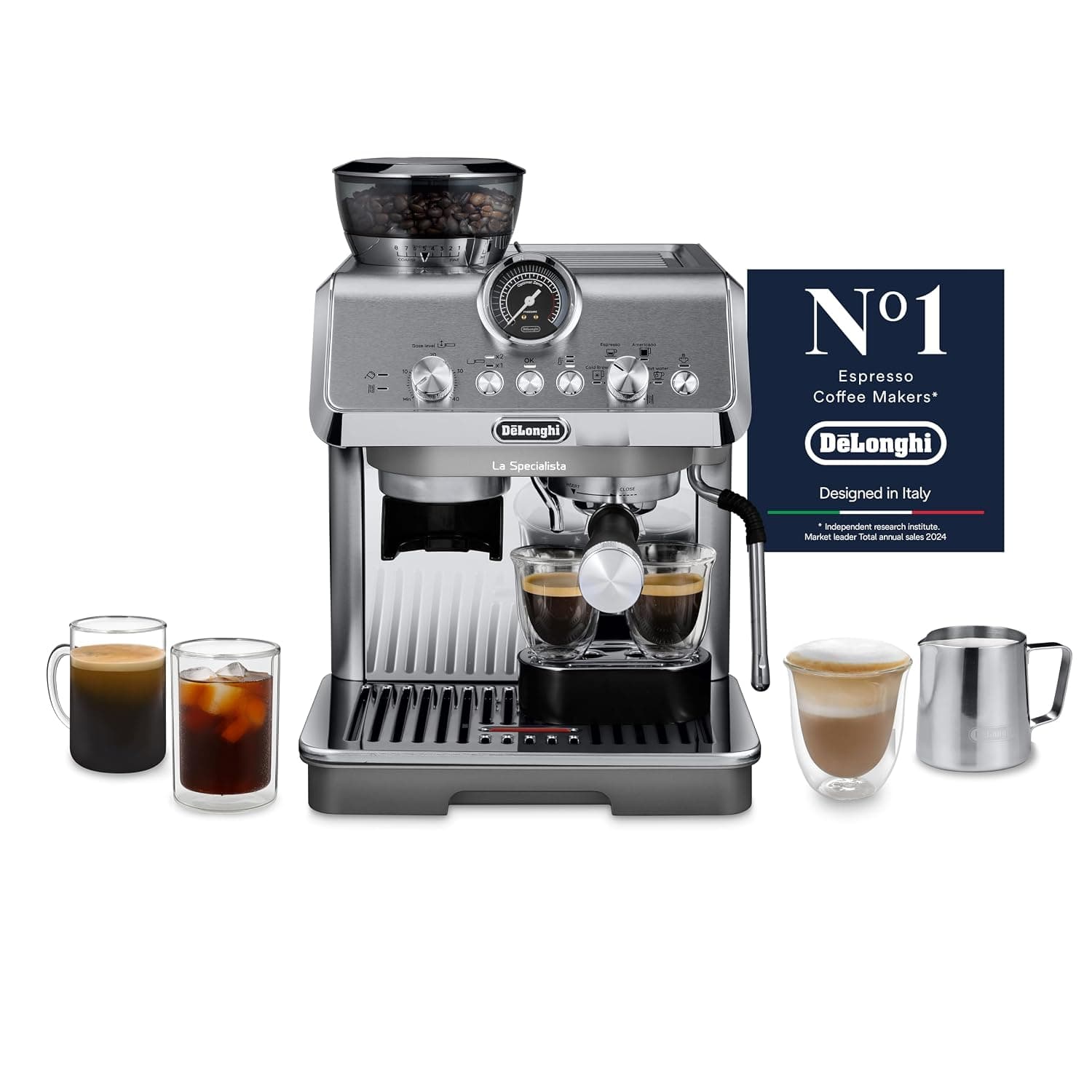 De'Longhi La Specialista Arte Evo Cold Brew Espresso Machine with Grinder Including Barista Kit, Cold Brew Function, 8 Grinding Levels, 15 Bar, 3 Temperatures, EC9255M, Metal