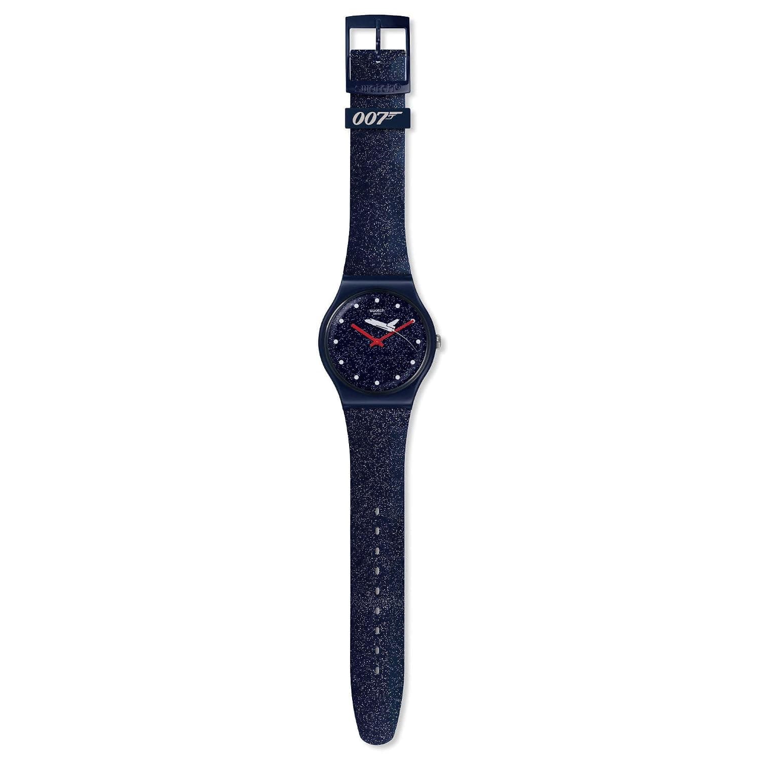 Swatch Silicone Glittery Detail Contrast Hands Round Analog Watch for Men - Blue