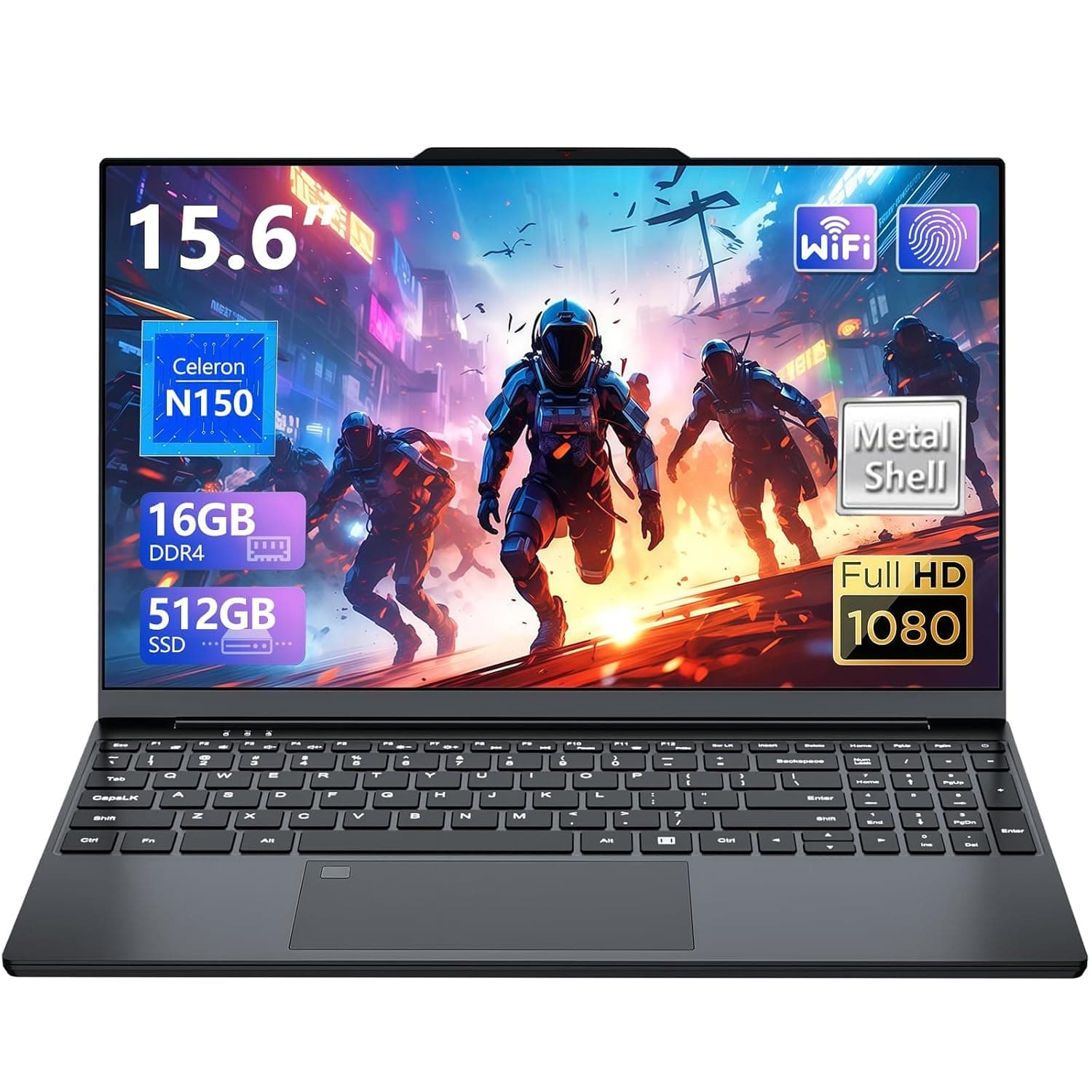 Gaming Laptop, 15.6 Inch Laptop Computer with N150 Processor(up to 3.6GHz), 16GB RAM 512GB SSD,Backlit Keyboard, FHD 1920 * 1080,WIFI 5,BT 4.2,Fingerprint unlocking,Win 11 Pro,laptops for gaming