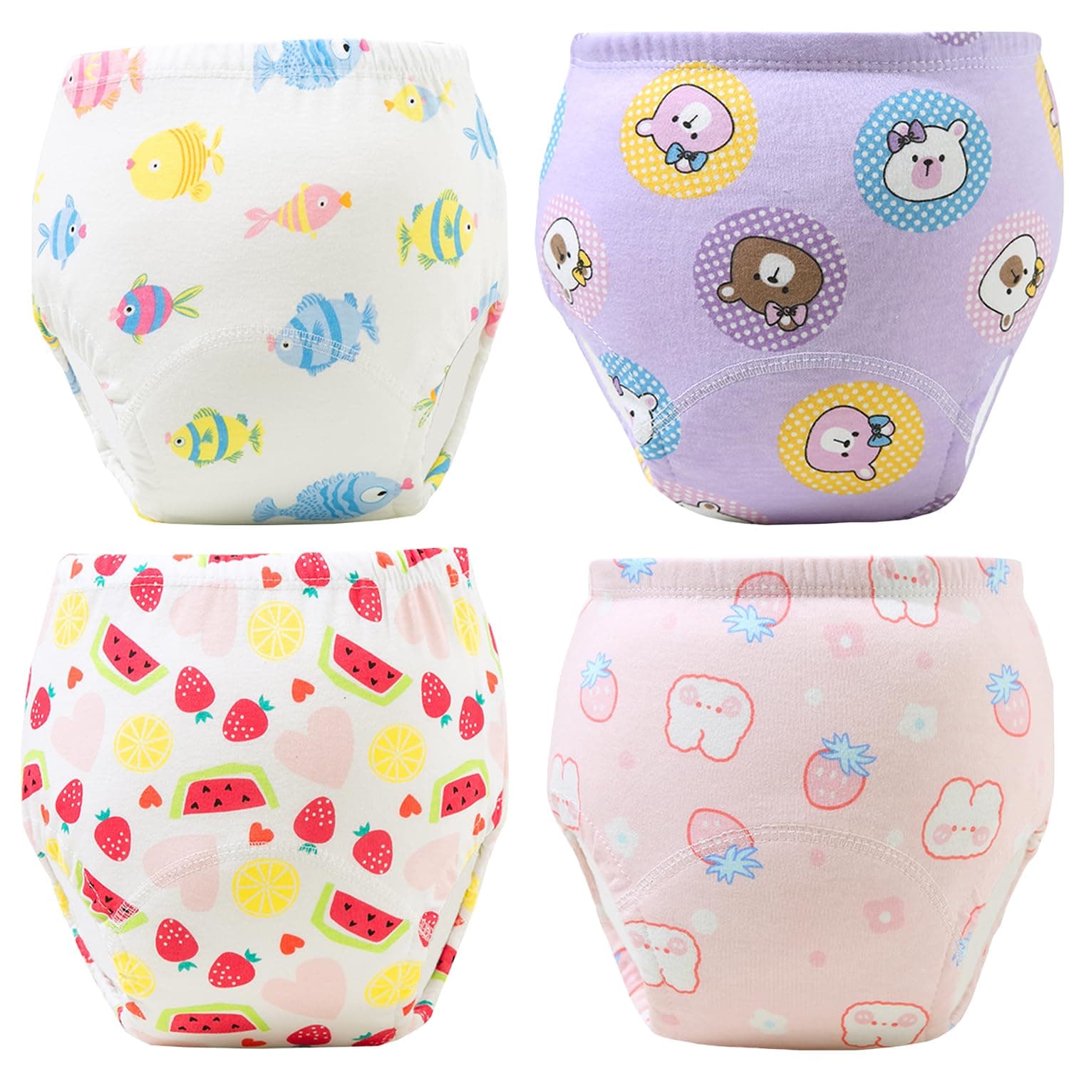 4PCS Baby Potty Training Pants, Yakiter Breathable Potty Training Underwear, Toddler Training Underwear for 0-3 Years Boy and Girls Strong Absorbent Cotton Training Pants - L