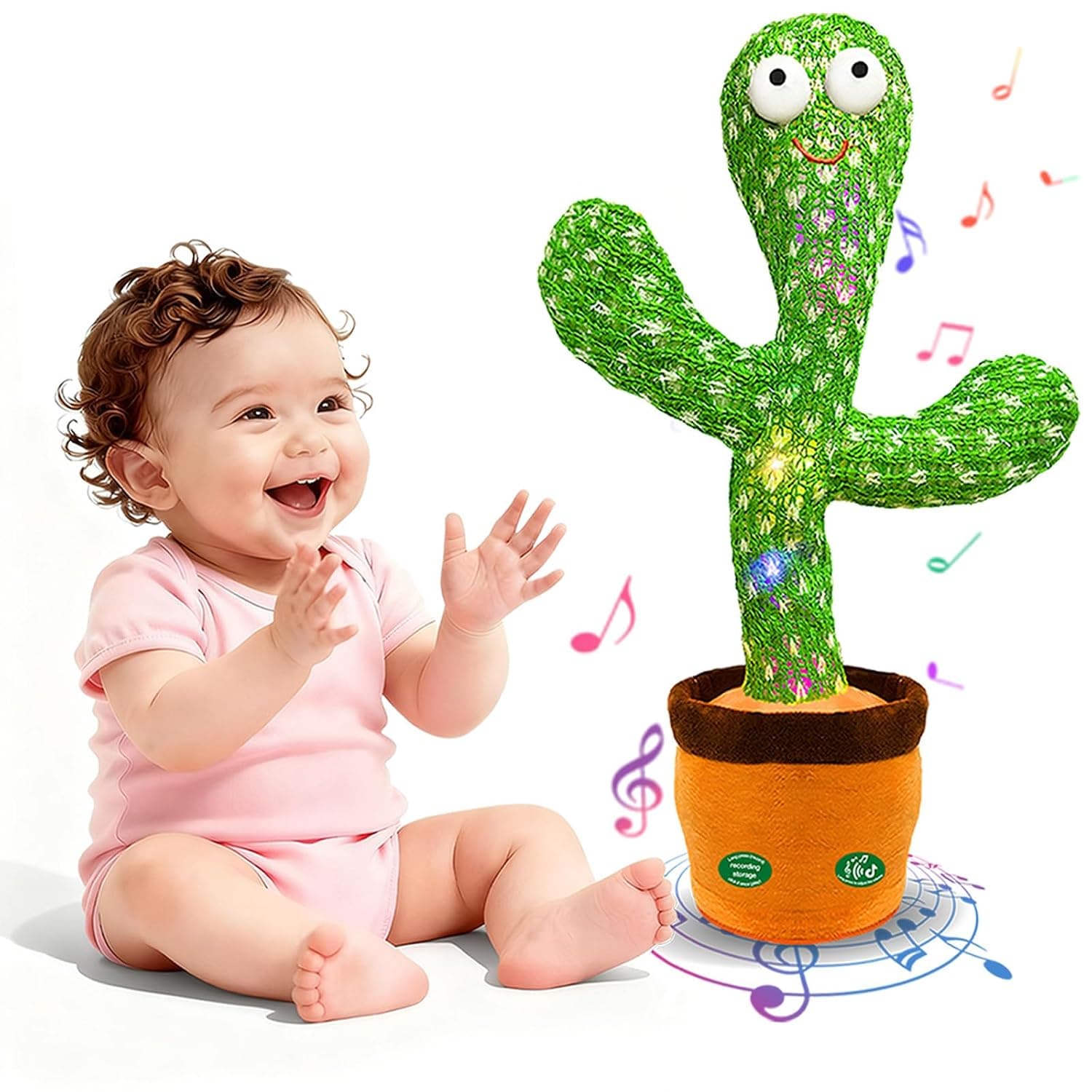 Hunfur Dancing Mimicking Talking Cactus Toy,Funny Gift for Toddler 1 2 3 Year Old Boy Girl,Singing Record Repeat What You Say Light Up Baby Infant Toys 6-12 12-18 Months (Volume Adjustment) | Singing Recording with LED Lights, Sensory Development & Motor Skill Building, Birthday Gift for Boy Girl