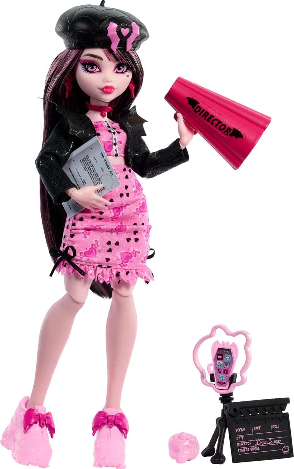 Monster High Diary of Horrors - Draculaura, Movie Themed Doll and Accessories Set, Includes College Style Jacket, Yearbook, Script and Equipment, Toy for Kids, 4+ Years, HXW30