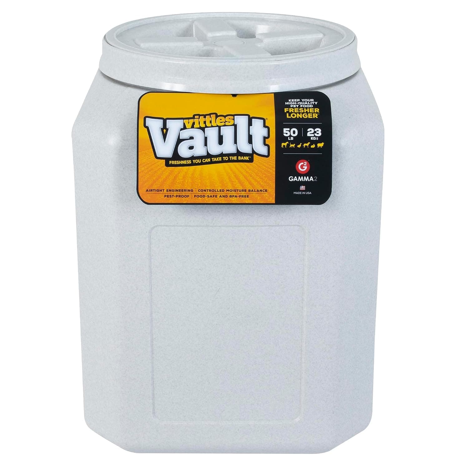 Gamma2 Vittles Vault Airtight Dog Food Storage Container - Fits up to 50 Pounds of Dry Pet Food - Perfect for Cat and Puppy Kibble - BPA-Free Plastic - Made in the USA - 14" L x 20" H
