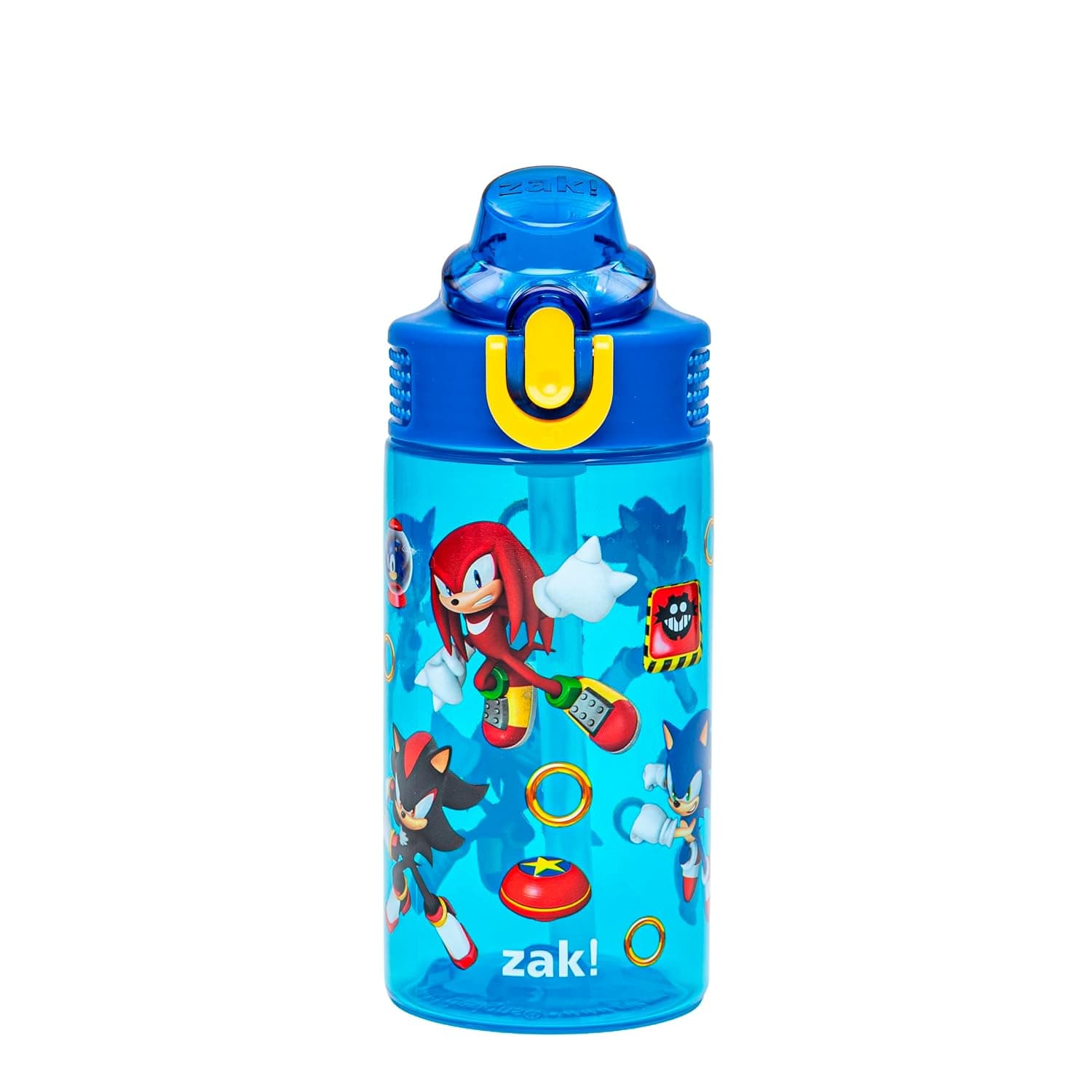 Zak Designs Sonic the Hedgehog Sage 16oz Leak-Proof Straw Kids Water Bottle | BPA Free, Durable Plastic, Cupholder Friendly, Dishwasher Safe, Easy to Clean, Lid Lock, Handle, For School, Home, Travel