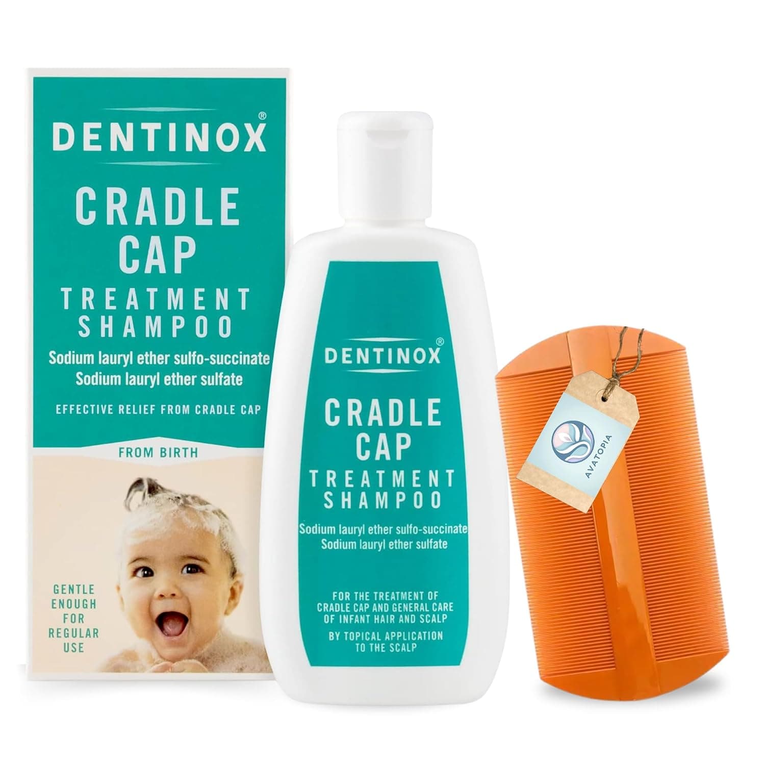 Dentinx Cradle Cap Shampoo 125ml with Nit Comb – Cradle Cap Treatment for Baby – Gentle Baby Bathing Products – Shampoo For Babies & Kids Bathing Care