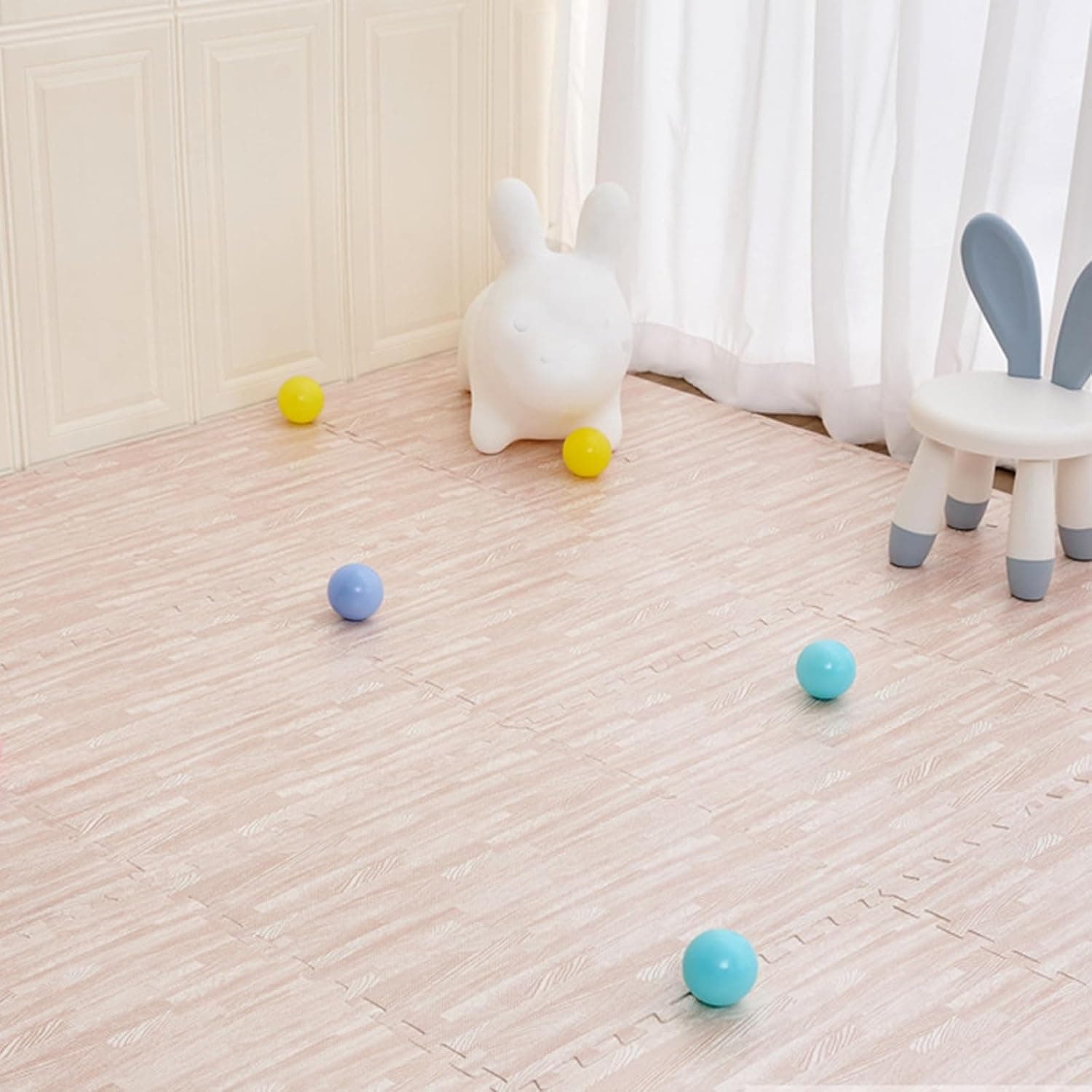 MOTIM 12Pcs of White Wood Gain Eva Foam Mat 60 * 60 * 1.2CM Jigsaw Gym Floor Tiles Soft Play Classic Interlocking Kids Play Baby Crawling Workout Mat