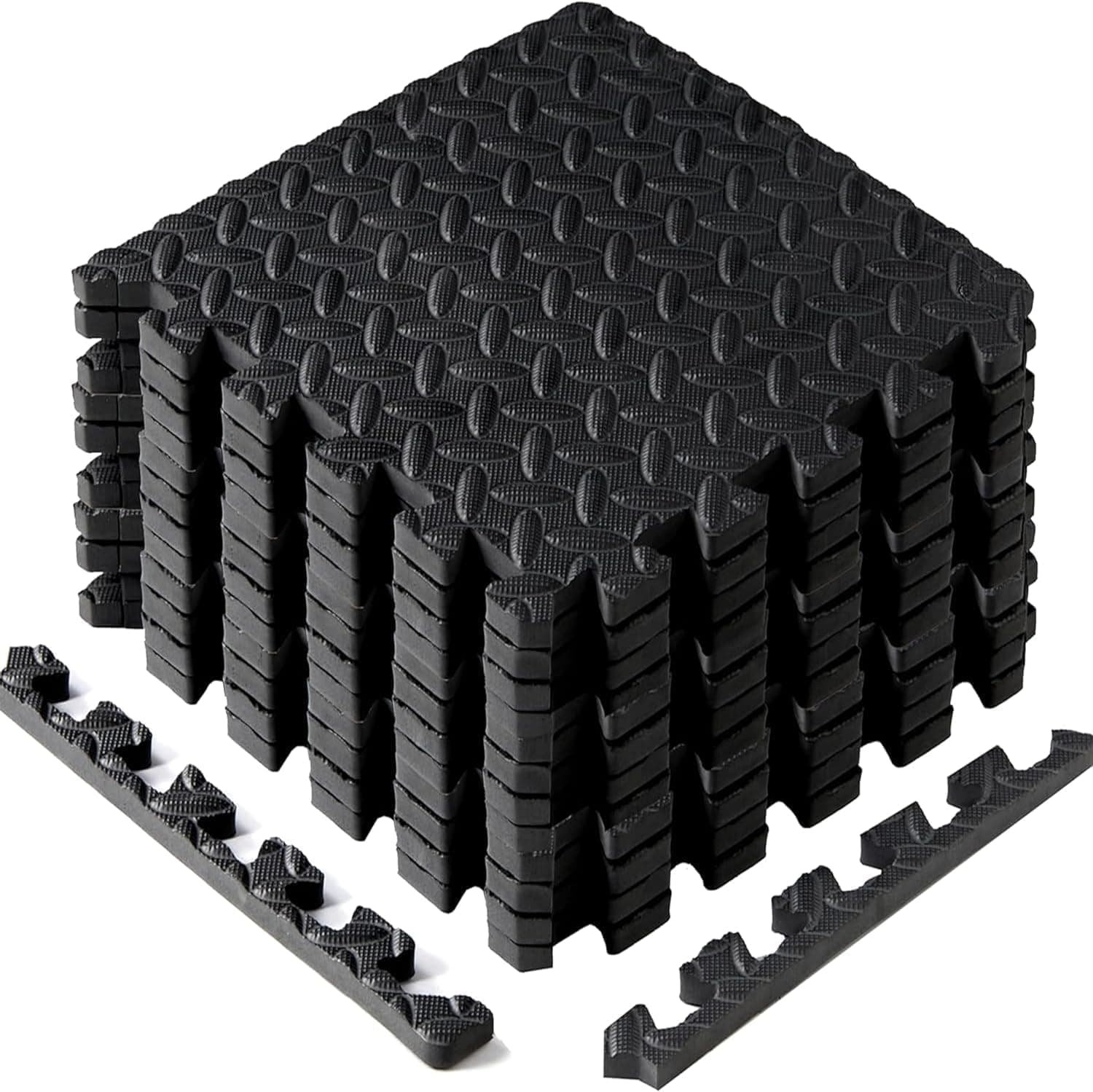Yes4All Interlocking Exercise Foam Mats with Border – Interlocking Floor Mats for Gym Equipment – Eva Interlocking Floor Tiles (12 Square Feet, Black)