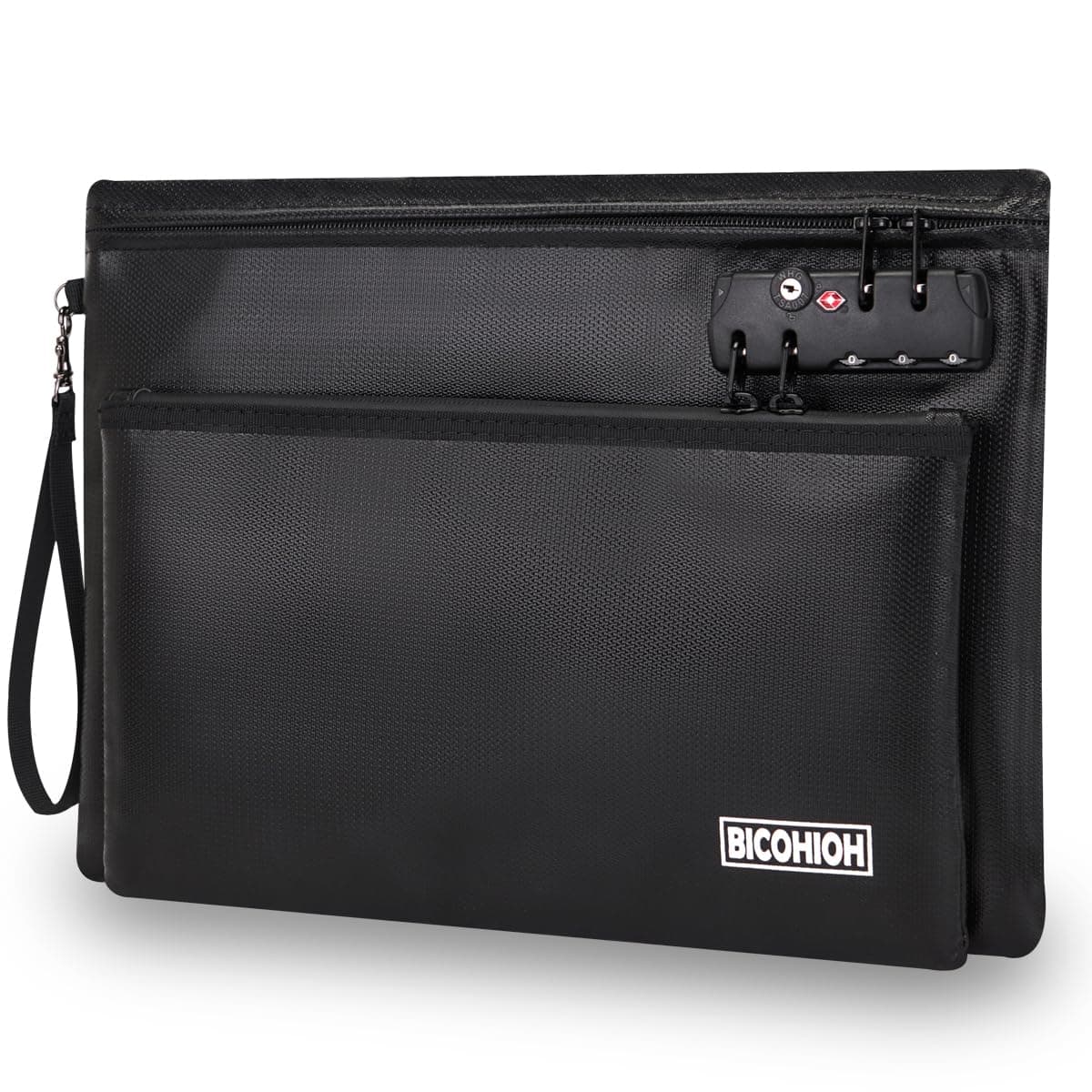 Fireproof Document Bag, Fireproof Money Bag with Lock and Zipper for Cash, FireproofBag Notary Supplies, Fire Safe CashBag Bank Bag (BLACK, Large)