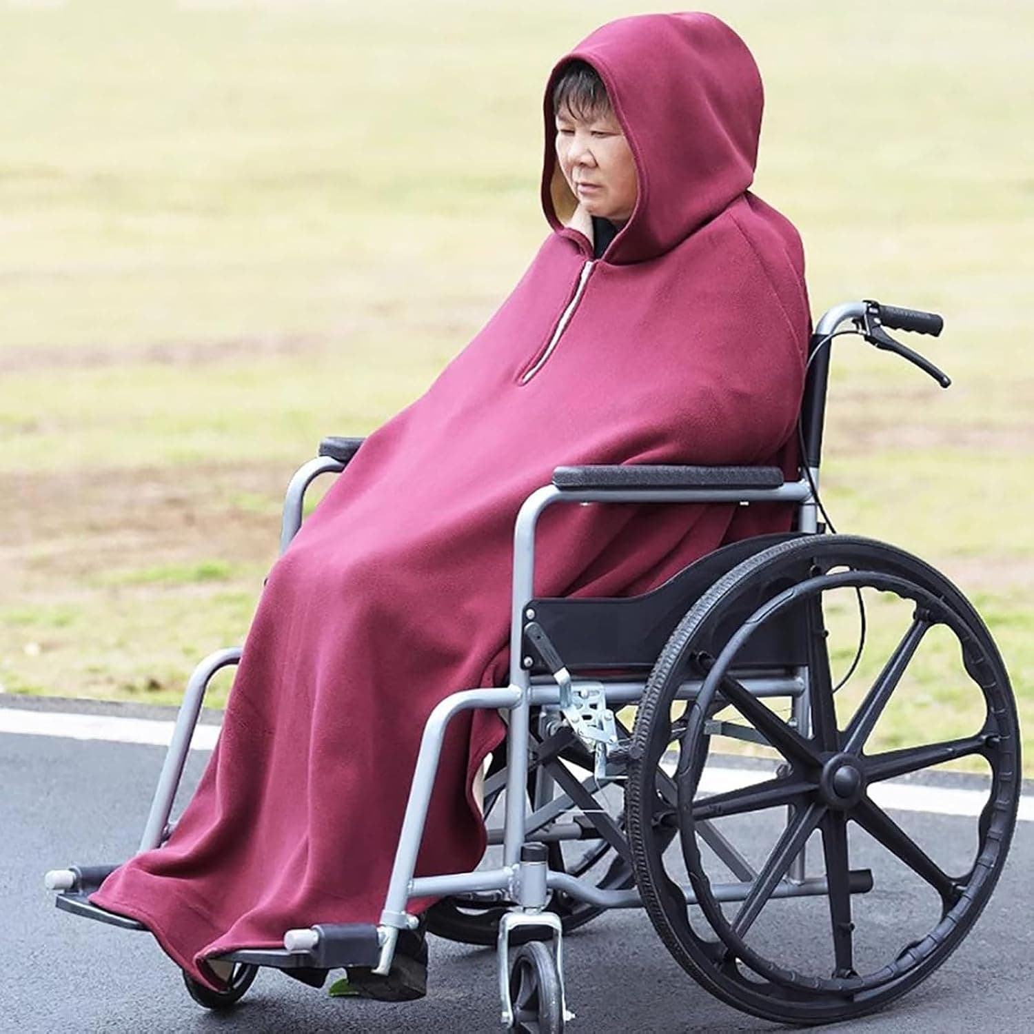 Wheelchair Blanket, Windproof Winter Full Body Warm Covers, Cover Cloak Cape Poncho with Hood Fleece-Lined Travel Thermal Blanket,for Manual and Powered Wheelchairs