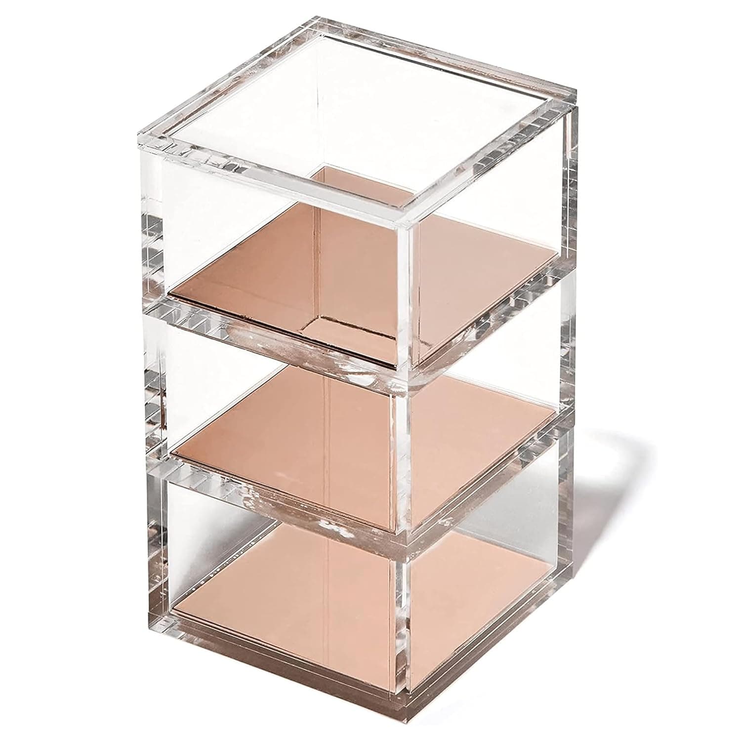 OfficeGoods 3 Tier Stackable Acrylic Organizer w/Rose Gold Base – Functional & Elegant Desk Organizer for Office or Home – Helps Keep All Your Little Bits Together - Rose Gold/Square | Stylish desk organizer and storage for office or home, Transparent square design, Functional and elegant desk accessories
