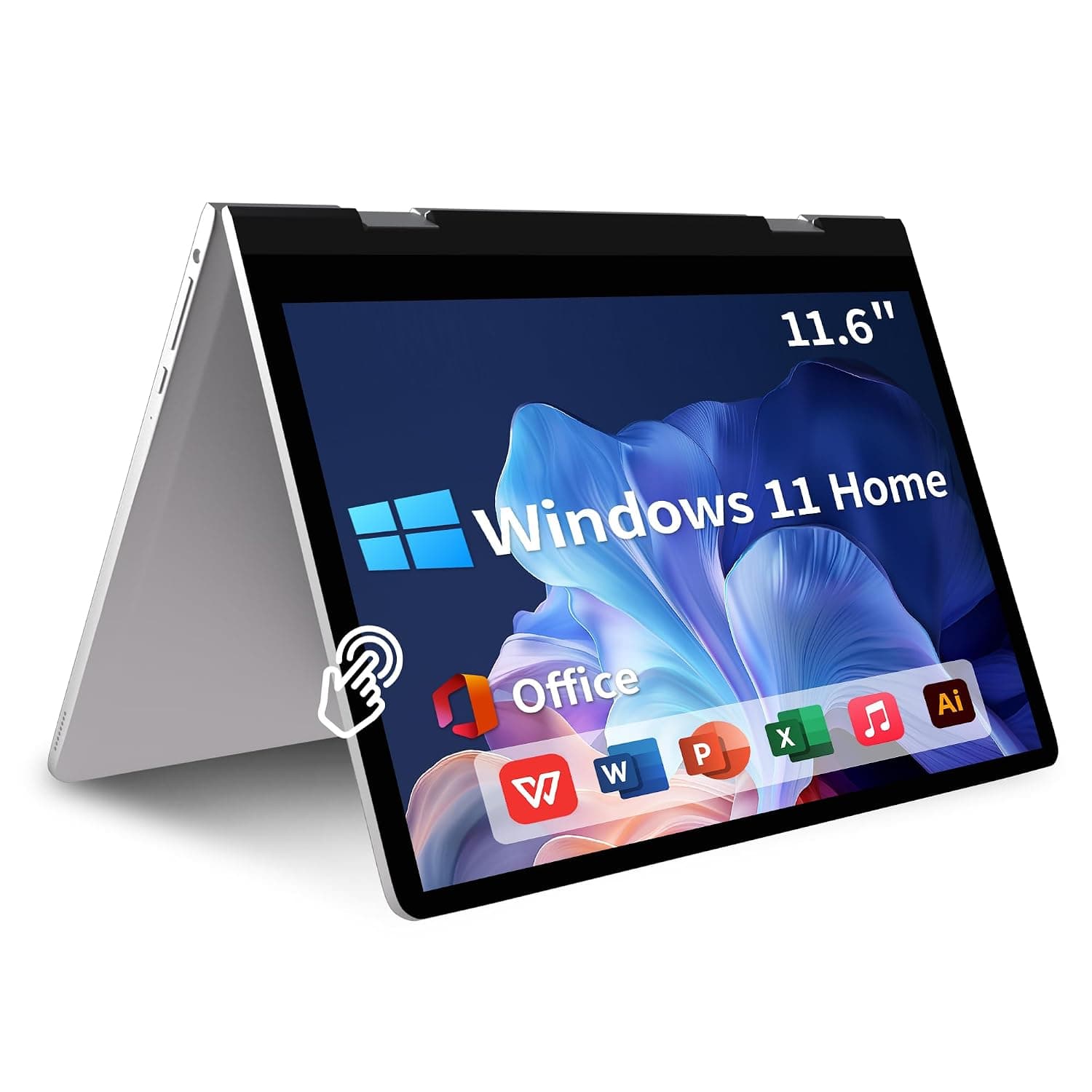 11.6 inch Touchscreen Laptop Tablet, 2 in 1 Laptop Windows 11 Home 4GB RAM 256 GB SSD, HDMI Type-C 2.4G/5G WiFi BT SD Slot 3.5mm Jack 5000mAh for Work Education Entertainment