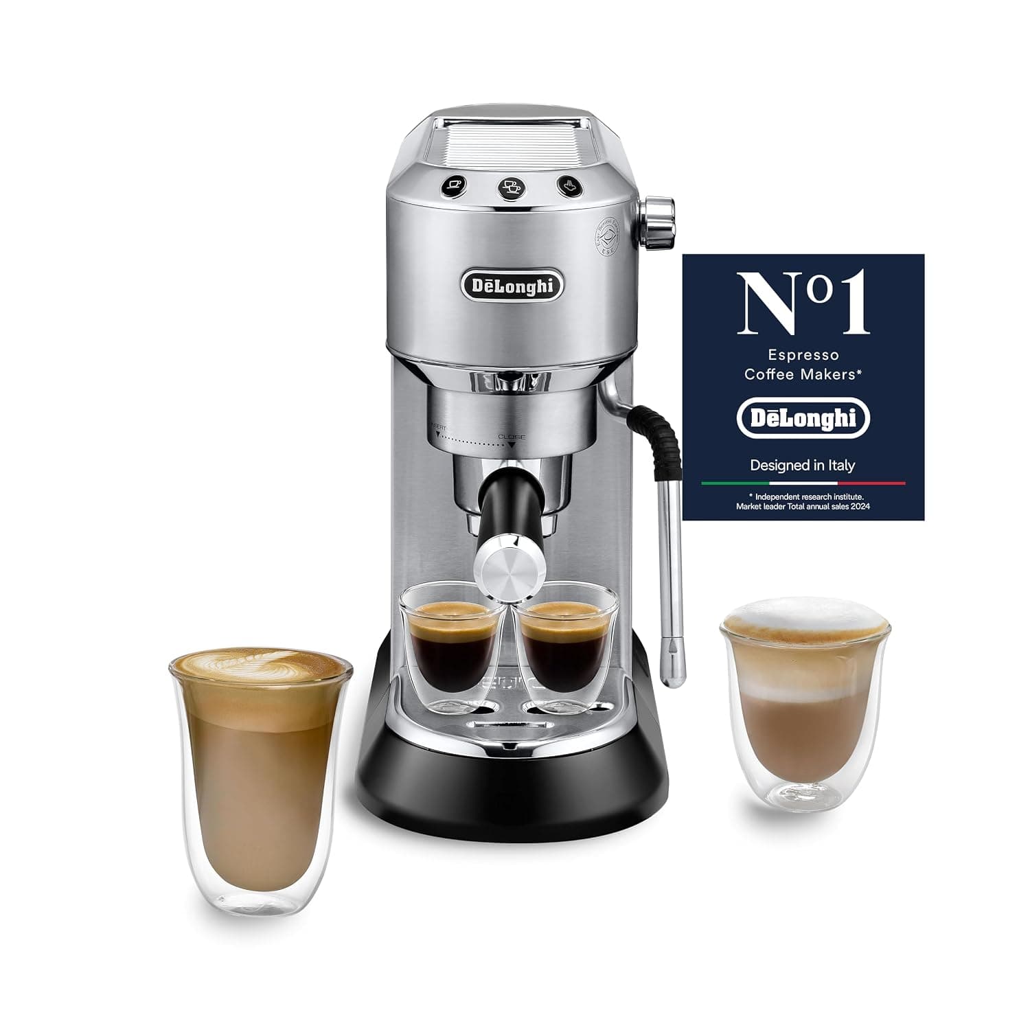 De'Longhi Dedica Arte, Espresso Machine with MyLatterArt Milk Foam Nozzle, Compact Design, 15 cm Wide, 1 Litre Water Tank, EC885M, Gray