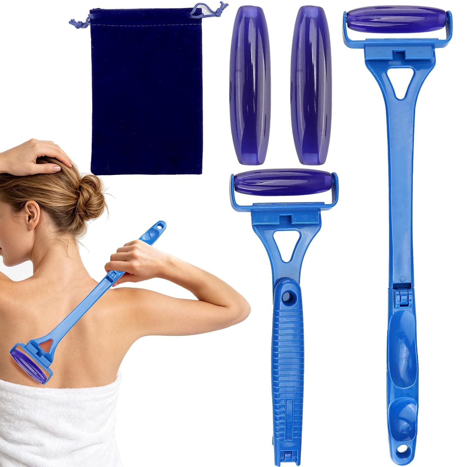 Foldable Manual Leg Massage Rollers for Back, Portable Back Massage Rollers | Women Leg Massage Roller, 3 Rollers with Storage Bag, Dual Hot and Cold Use Body Roller for Leg Facial Muscle Relaxation Blue