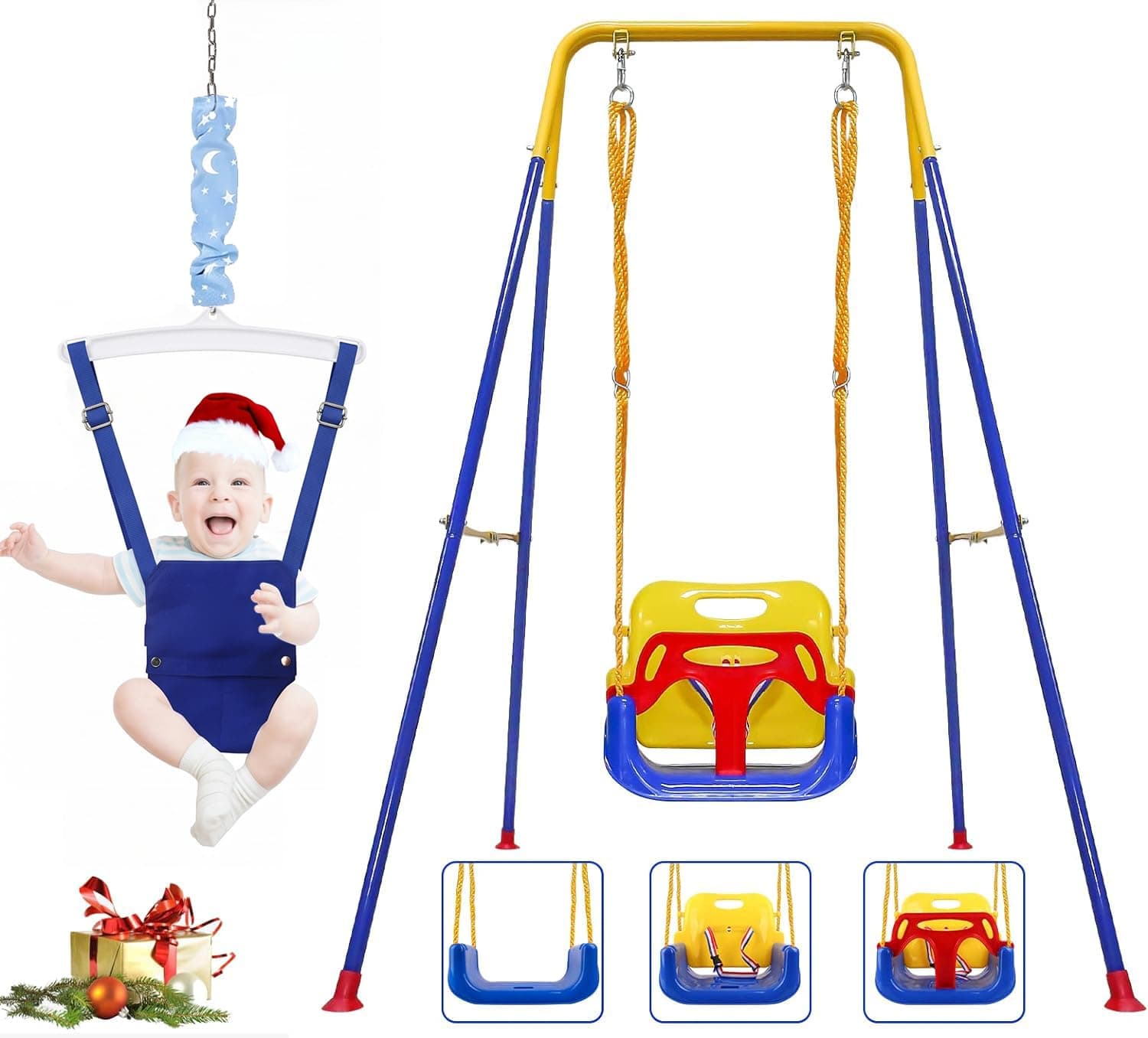 2 in 1 Toddler Swing & Jumper, Swing Set for Indoor/Outdoor, Baby Jumpers and Bouncers, Easy to Assemble & Store, Suitable for Aged 6 Months to 10 Years Old(pink) (blue)