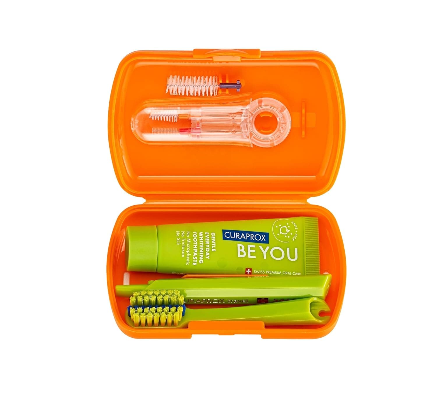 Curaprox Ortho Travel Set - Braces & Oral Care for On the Go / Ultra Soft Brush + Whitening Toothpaste / Compact Set for Orthodontic Hygiene / Made in Switzerland