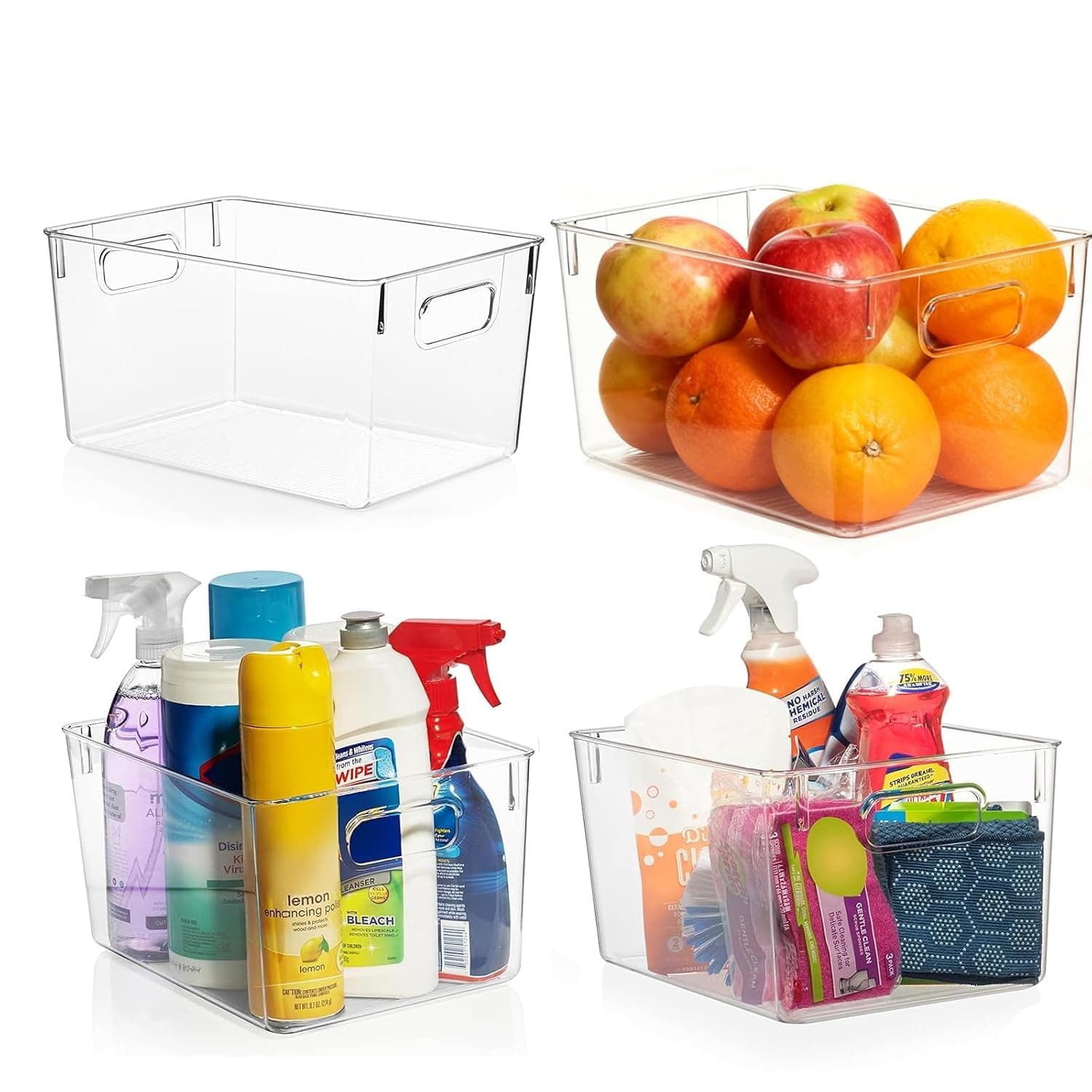 4 Pack Clear Plastic Storage Bins – Pantry Organizers & Storage Containers, Cabinet Organizer - Home Organization Must Haves for Pantry Organizer and Storage,Perfect for Kitchen,Fridge,Cabinet, Closet