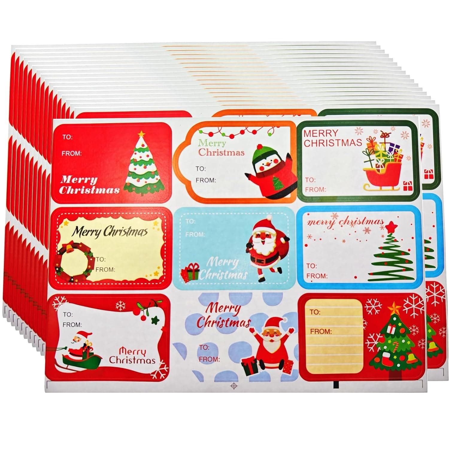 ZHIYE 144 Pcs Christmas Labels Stickers, Self Adhesive Christmas Tags Stickers Xmas Name Gift Labels for Present Envelope Wrapping Paper Cards, 01