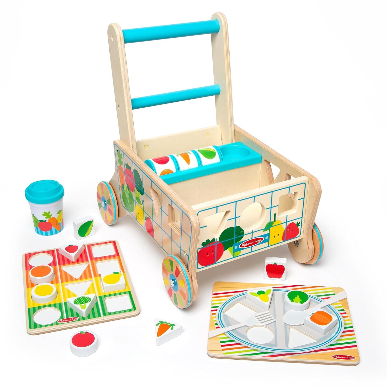 Melissa & Doug Wooden Shape Sorting Grocery Cart Push Toy and Puzzles | Shape Sorter | Wooden toy | Developmental Toy for Toddlers | 0+ | Gift for Baby Boys or Baby Girls | FSC-Certified Materials