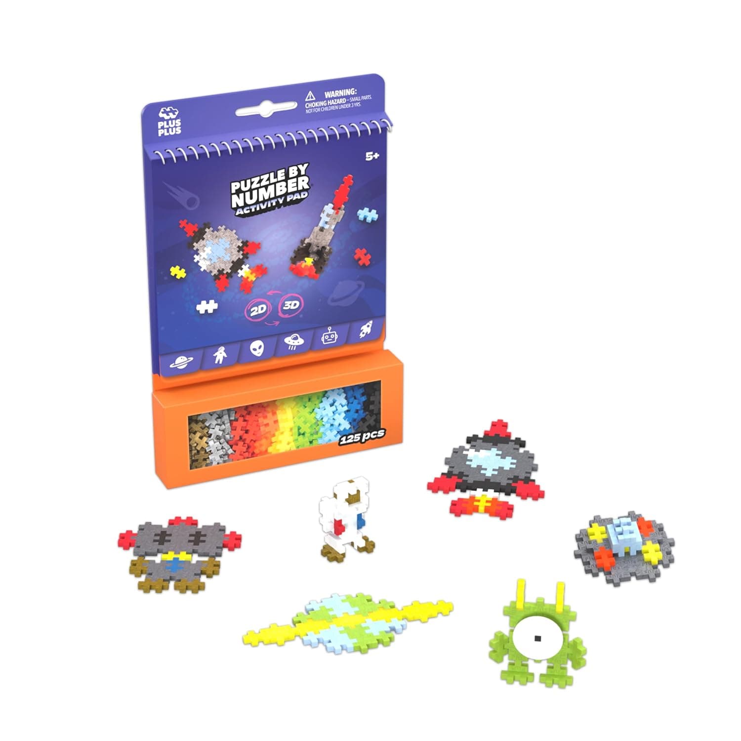 Plus-Plus 3989 Ingenious Construction Toy, Activity Pad Space, Building Block Set for 2D and 3D Figures, Creative Building Blocks for Children from 5 Years, 125 Pieces