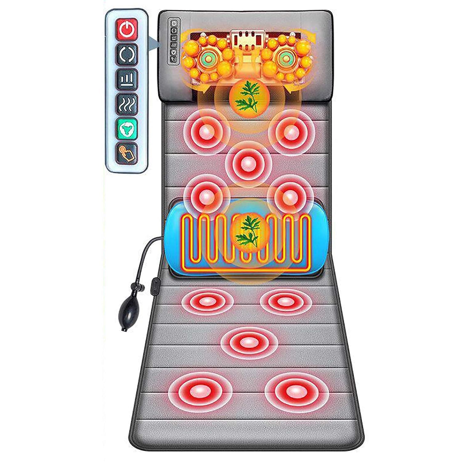 Electric Massage Mat with 9 Massage Mode and Heating, Full Body Vibration Massager, Body Therapy Relief Mattress Cushion Pad for Back Pain, Muscle Ache, Relaxation,Black(White)