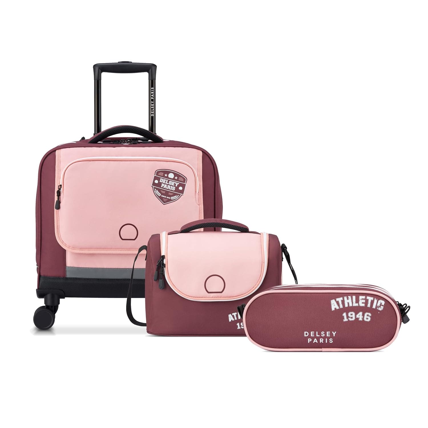 Academie 3-Piece Kids School Trolley Wheeled Bag 15.6 + Pencil Case + Lunch Bag (Set of 3pcs) - Plum