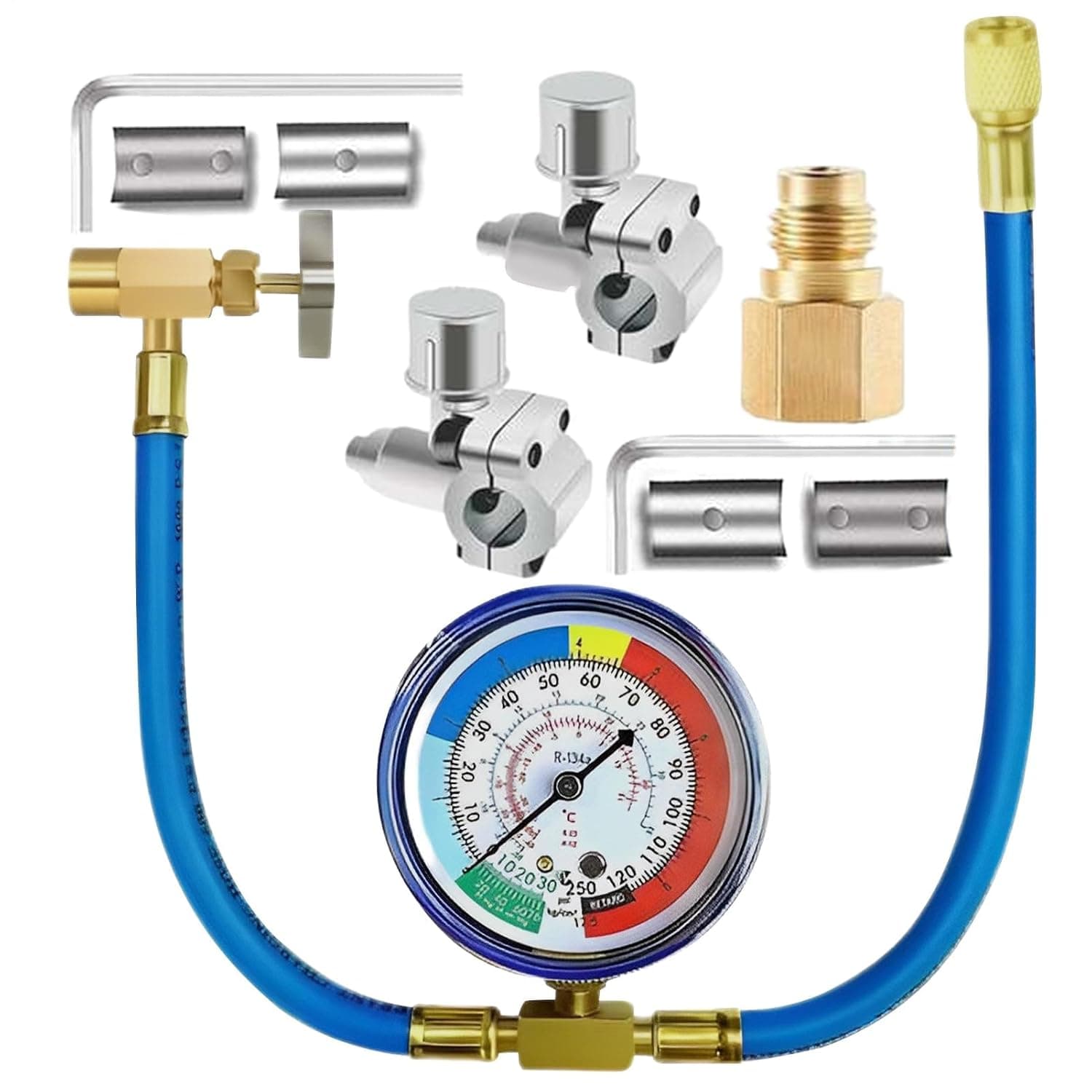 Car AC Recharge Kit, Refrigerant Charging Hose, Vehicle Air Conditioning Recharge Hose Set, Gauge and Can Tap, Automotive AC Maintenance, Commercial Home Garage Use, Seasonal Car Care