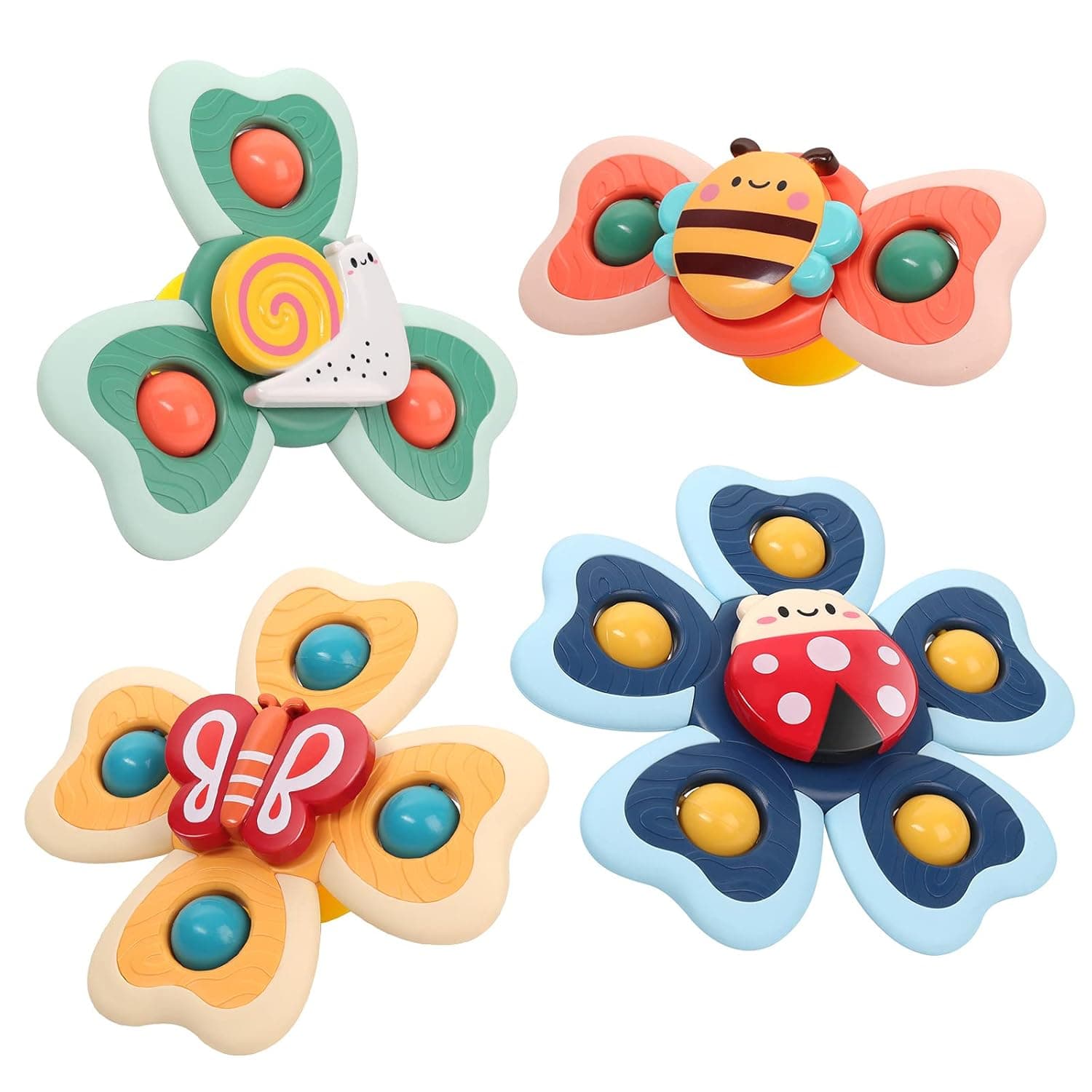 Vanmor Baby Suction Cup Spinning Top Toys, Suction Spinner Toys for Babies, Window Suction Toys for Baby High Chair Tray Bath Table Airplane Travel, Sensory Toys & Best Gift for Toddlers 1-3(4 Pcs)