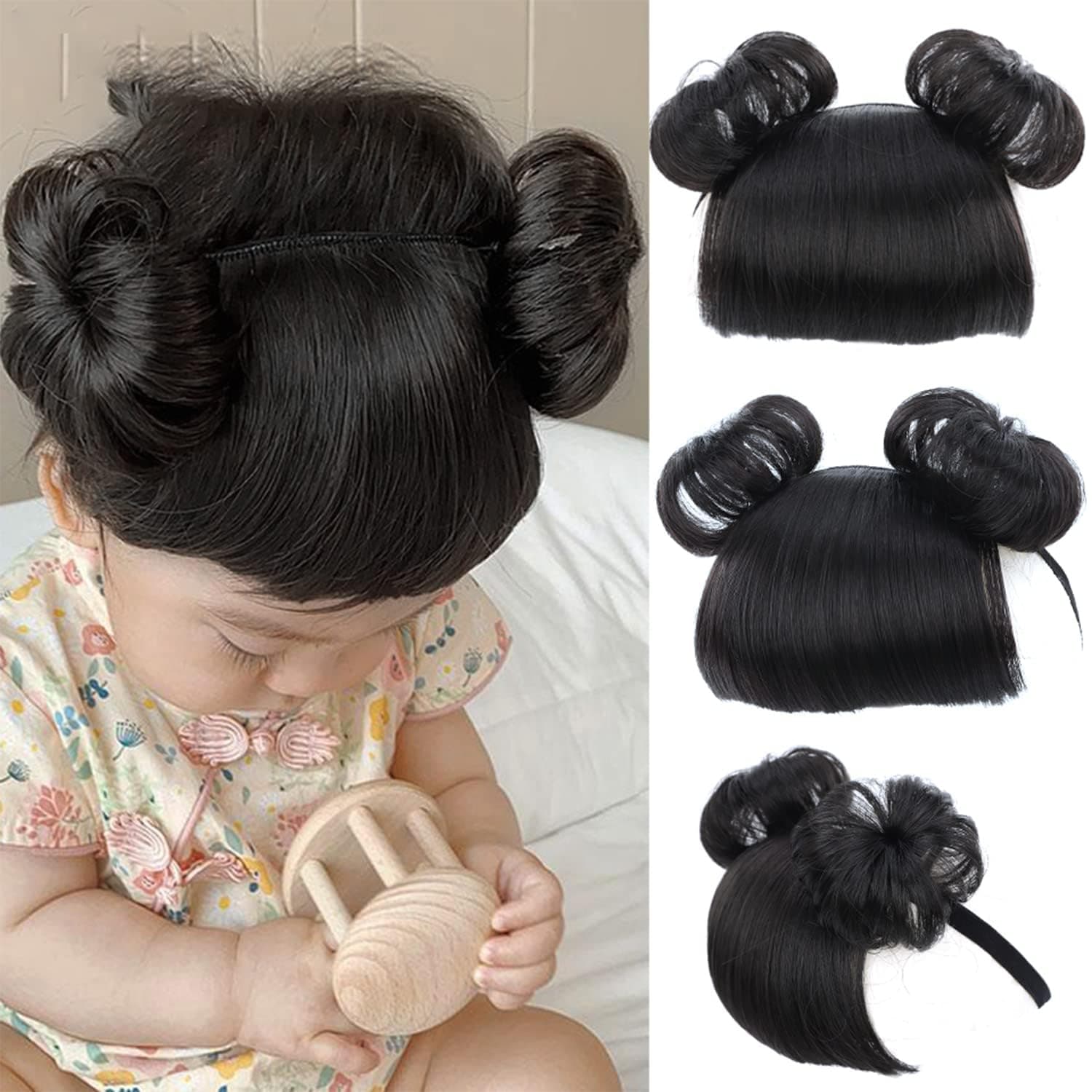 Baby Wigs Kids Headwear Hair Photograph Shoot Girl Hat Fashionable Short Hair Girl Haired Wig Hat Baby Photo Shooting(Black)