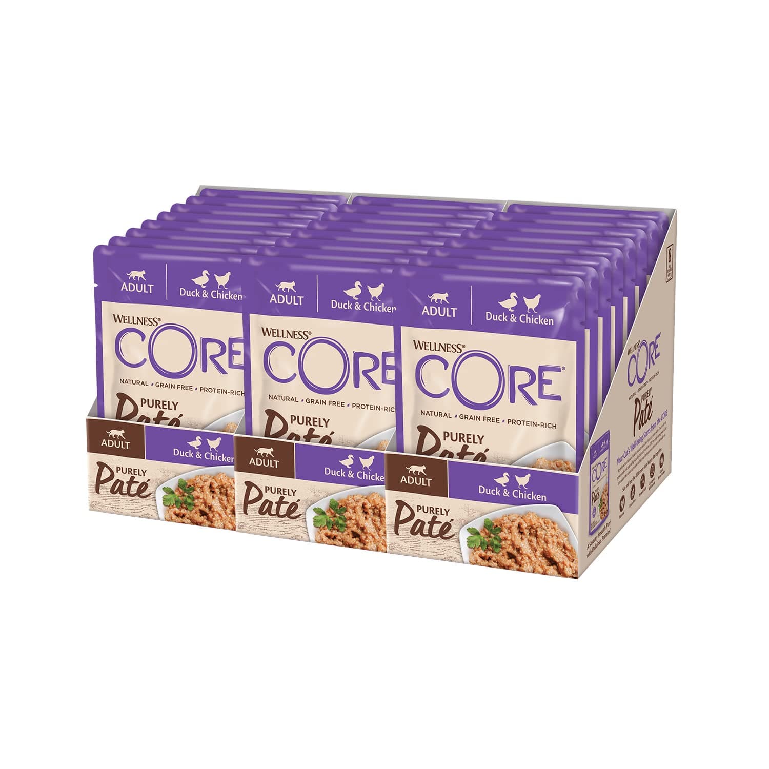 Wellness CORE Purely Paté Duck & Chicken, 24 x 85 g, Wet Food for Adult Cats, Cat Food, Pate, No Added Sugar, Grain-Free, with High Meat Content | Fine pate, grain-free, natural, hypoallergenic, protein-rich, high meat content