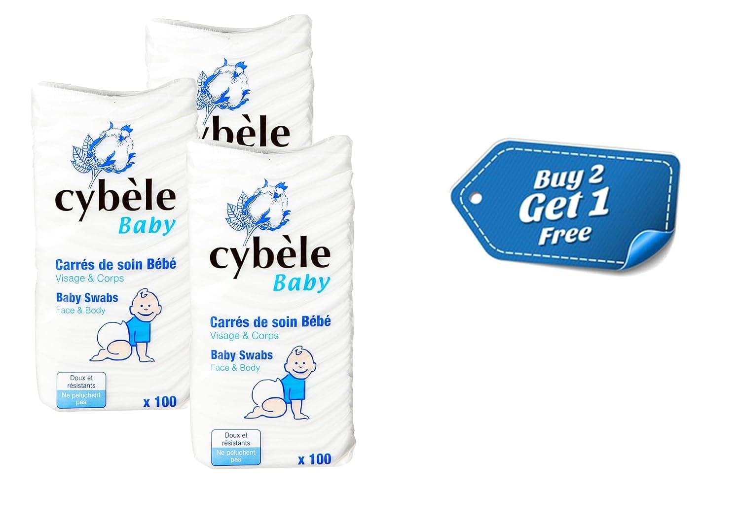 Cybele Baby Swabs | 100's Pack - Buy 2 Get 1 Free! | Gentle Cotton Swabs for Delicate Care
