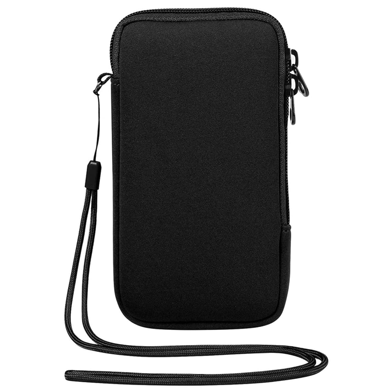 Neoprene Phone Pouch,Mobile Sleeve Case with Zipper,Mobile Bag Neck Lanyards Straps,Universal Shock Sock, Black (7.2 inch)