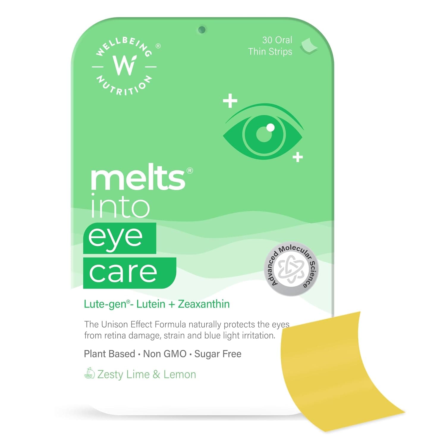 Wellbeing Nutrition Melts Eye Care Vitamins with Lutemax® 2020 (Lutein + Zeaxanthin), Bilberry, Beetroot | Prevents Blue Light Damage, Glare Sensitivity & Digital Strain Guard (30 Oral Strips)