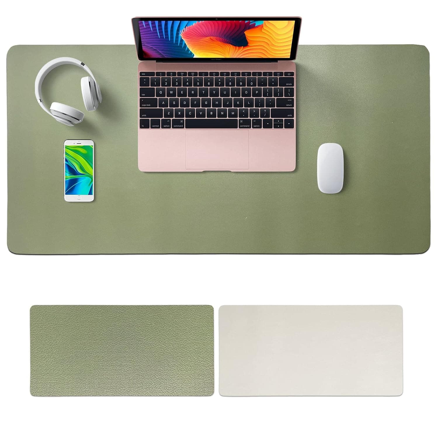 SKY-TOUCH Mouse Pad Large 80x40cm, Leather Computer Pad Office Desk Mat Extended Gaming Mouse Pad, Non-Slip Waterproof Dual-Side USe Desk Mat Protector (Green/Silver)