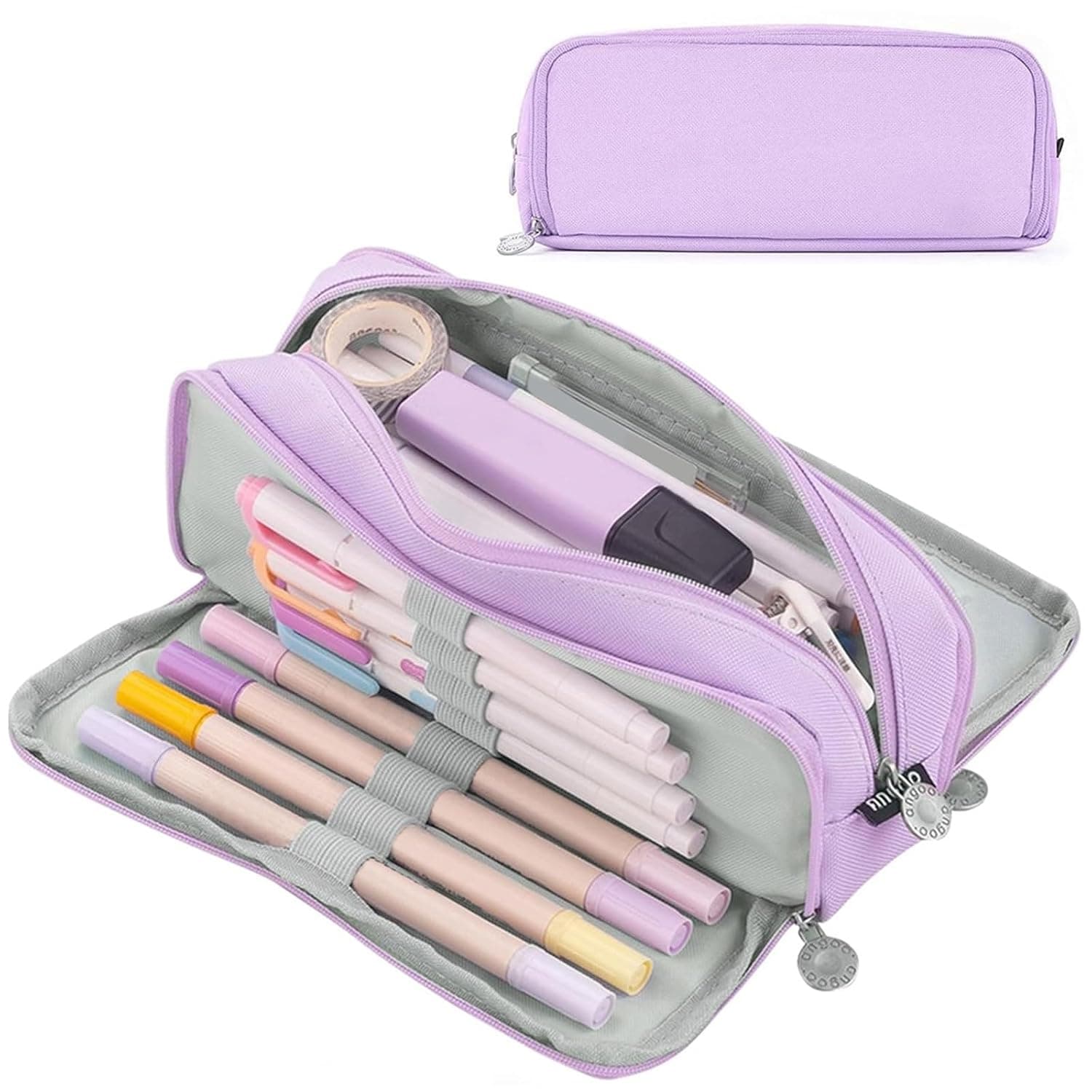 Large Capacity Pencil Case, Yakiter 3 Compartment Pouch Pen Bag, Stationery Organizer with Zipper for School Teen Girl Boy Gift for Office School (Purple)