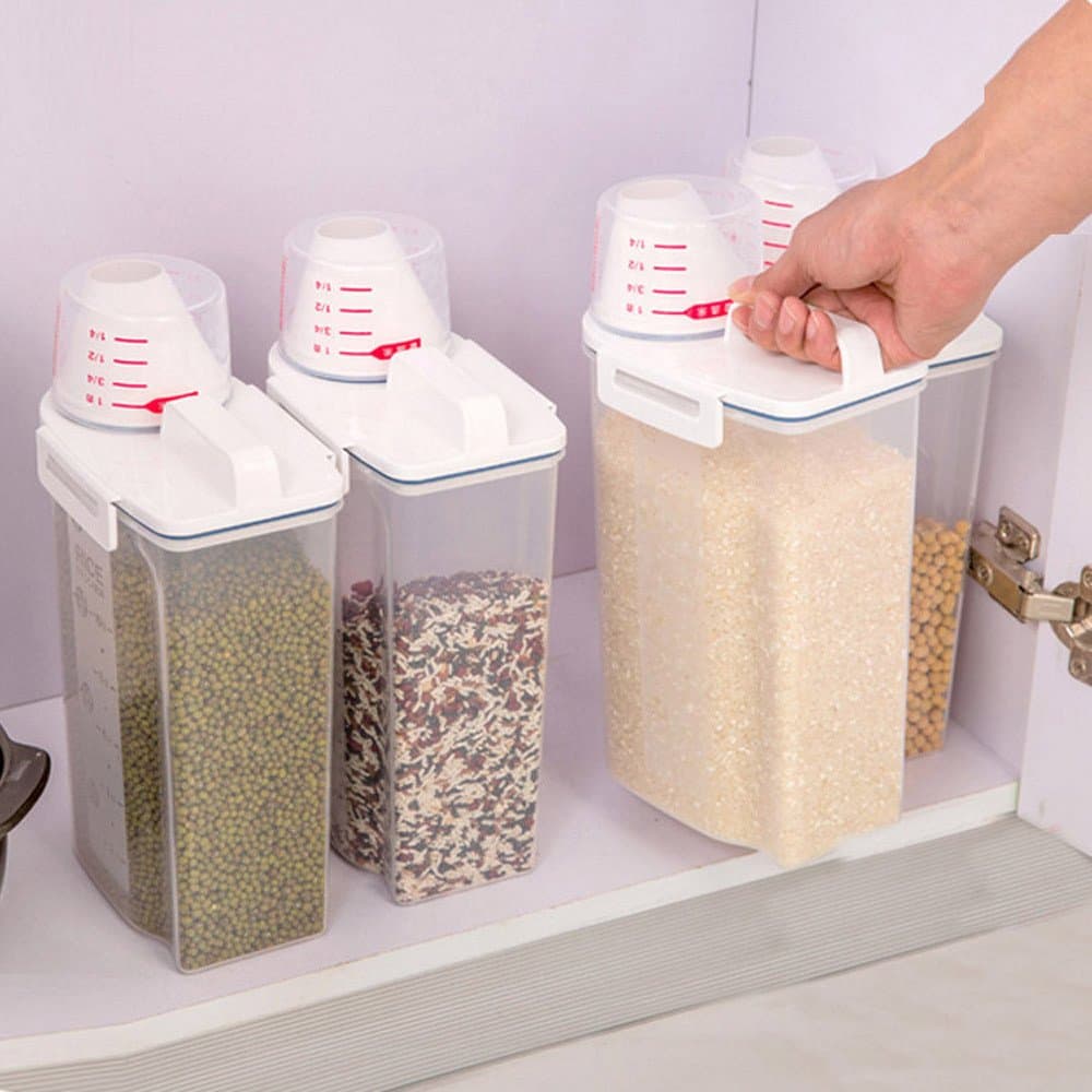 Cereal Storage Containers,Cereal Container with lids BPA Free & Food Grade Plastic,Clear Food Storage Box with Measuring Cup,Great for Flour, Sugar, Rice & More (plastic)