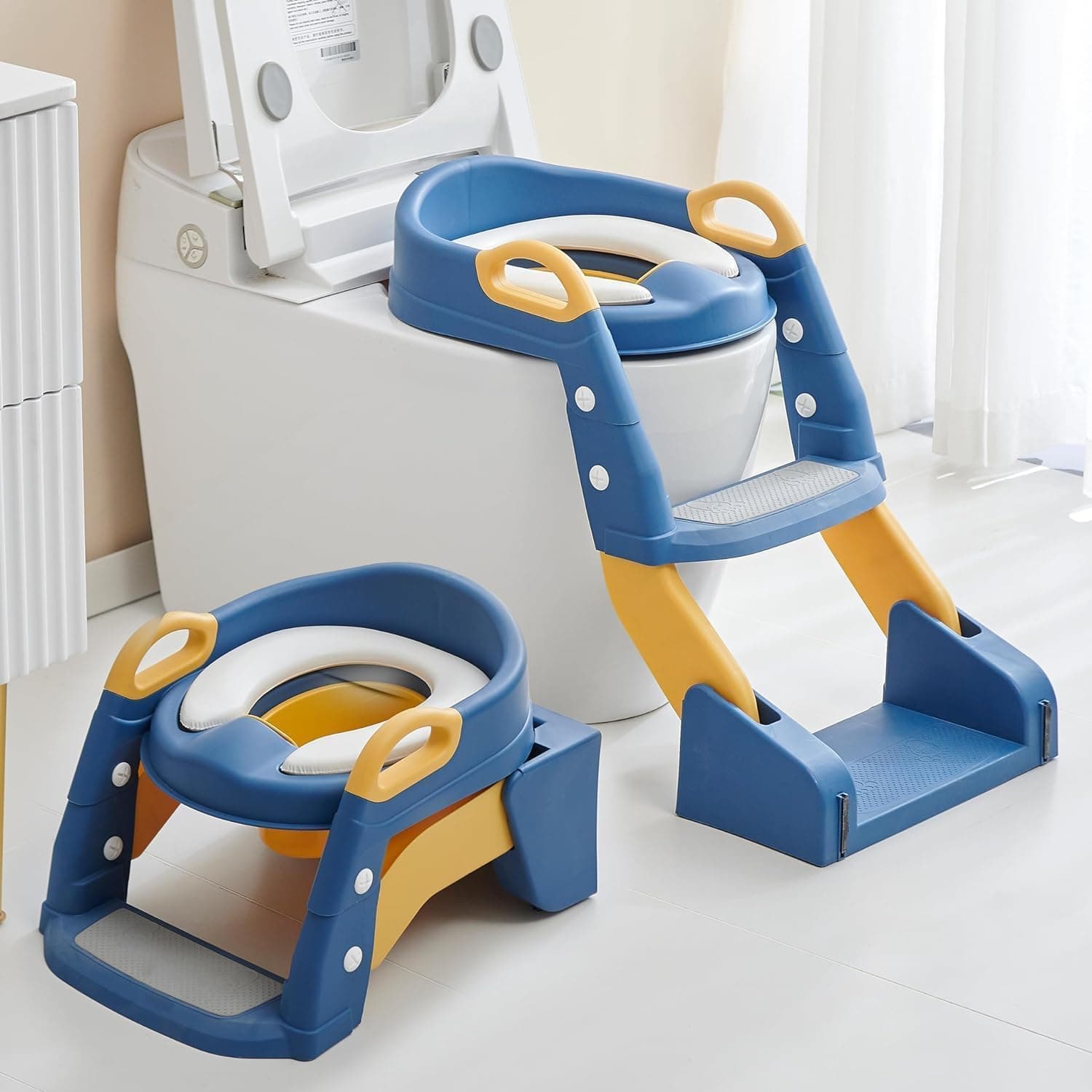 Baby Potty Seat, 3-in-1 Toilet Potty Training Seat, Toddlers Potty Training Toilet Seat Boys Girls, Kids Potty Training Seat Step Stool Ladder, Potty Chair with Anti-Slip Pads (Blue)