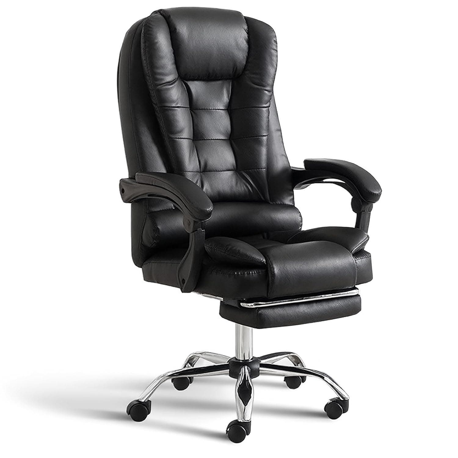Bentifar Ergonomic Office Chair with Footrest, High Back PU Leather Desk Chair with Lumbar Support, Reclining Executive Computer Chair with Adjustable Height and Swivel Wheels, Black